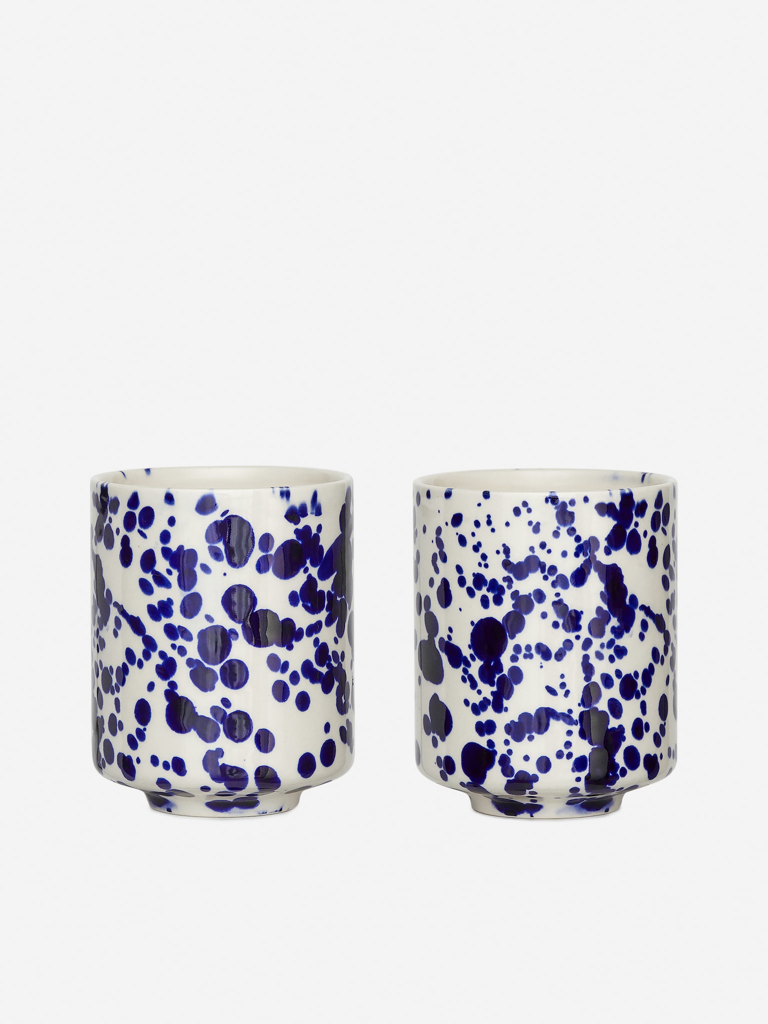 Stoneware Cups Set of 2 - Blue Dots/White/Blue/White/Blue/White/Dark Blue/Pink/Off White/White/Blue
