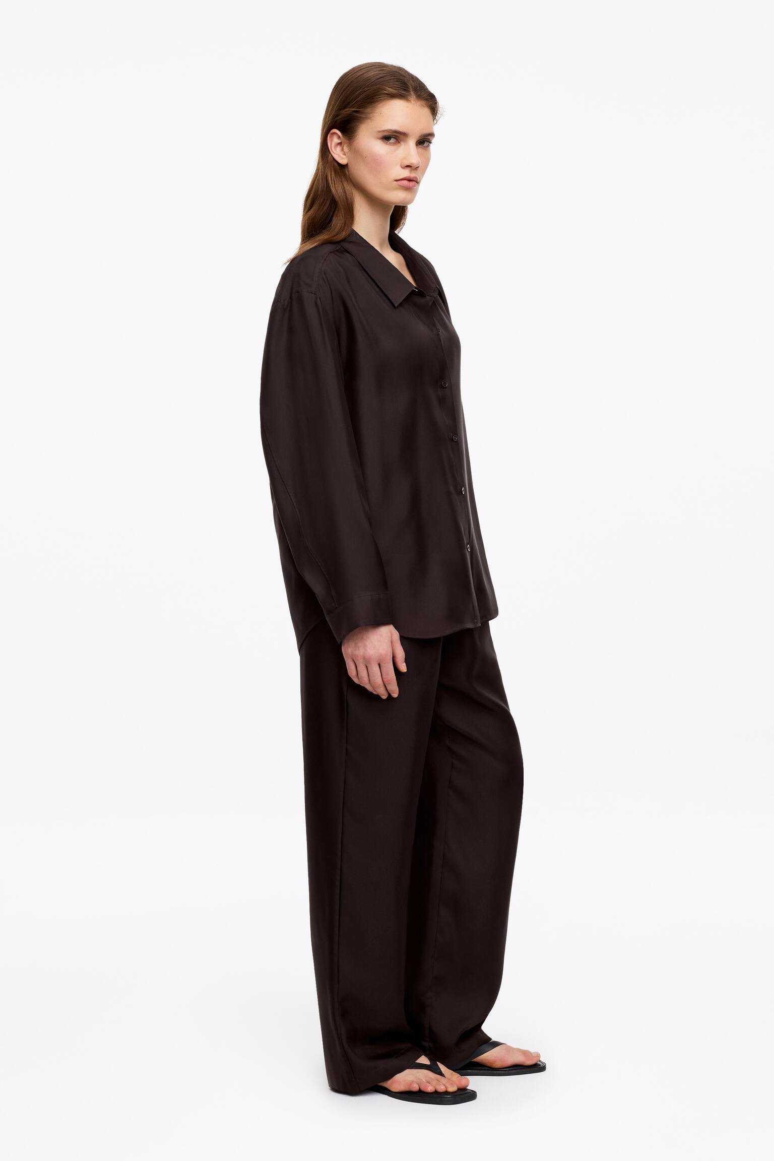 Hedvábná košile z kepru - Tmavě hnědá/Světle růžová - 6