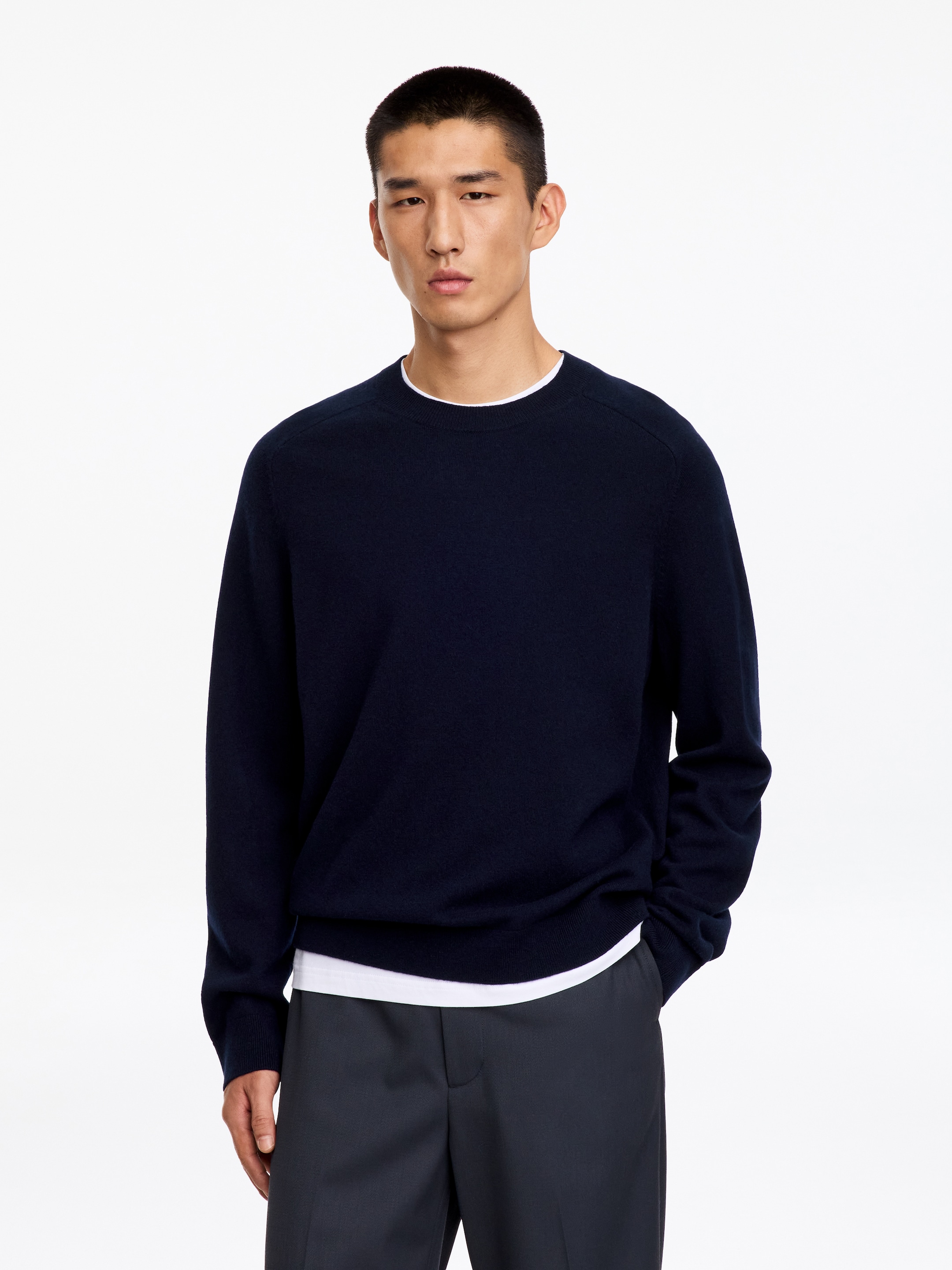 Maglione in lana con lavorazione sottile-Blue-20411