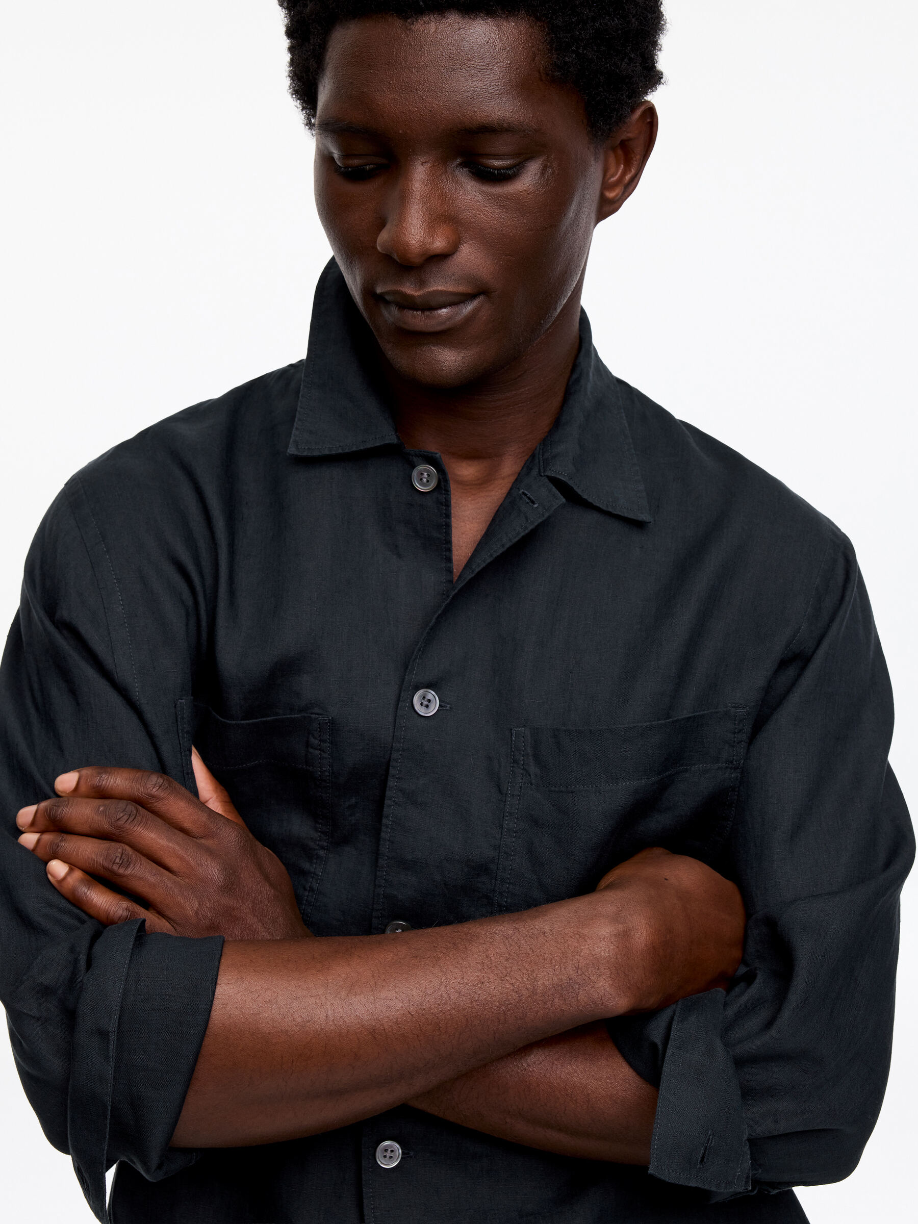 Relaxed Linen Shirt - Dark Blue - Loose fit - Men - StillMedia/Lookbook - 3