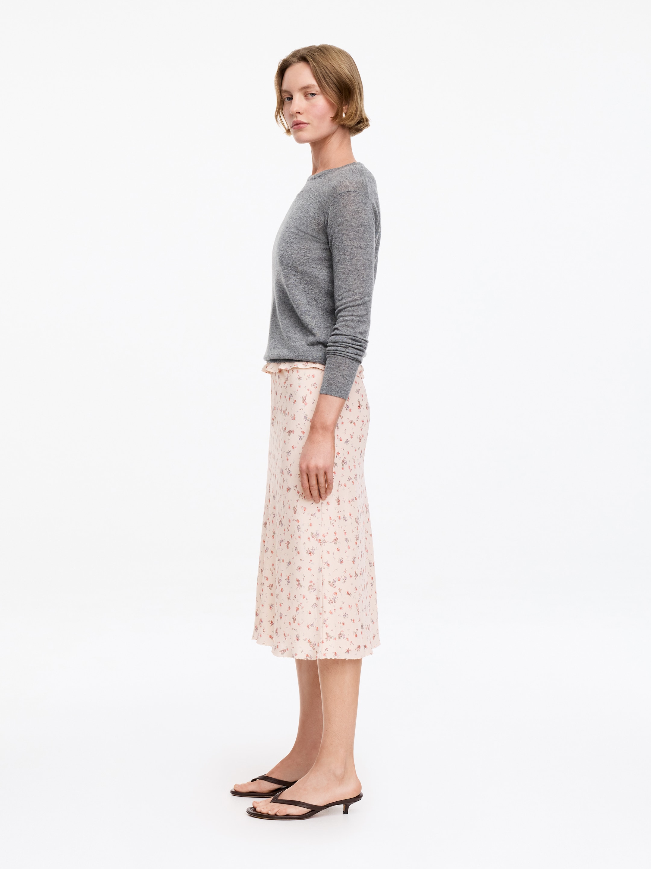 Gonna in seta con lunghezza al ginocchio - Rosa polvere - Regular fit - Women - StillMedia/Lookbook - 3