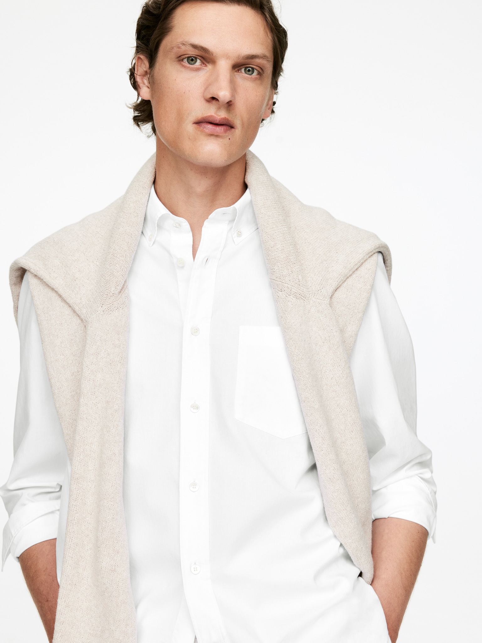 Button-Down Poplin Shirt - White/Dark Blue - 4