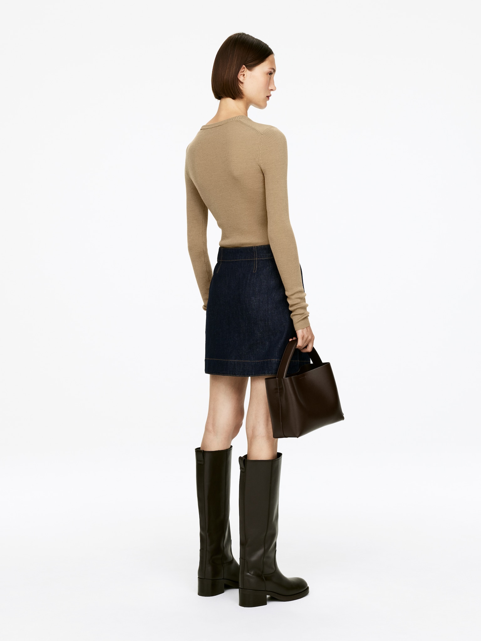 Rib-Knit Merino Top - Dark Beige/Black - 4
