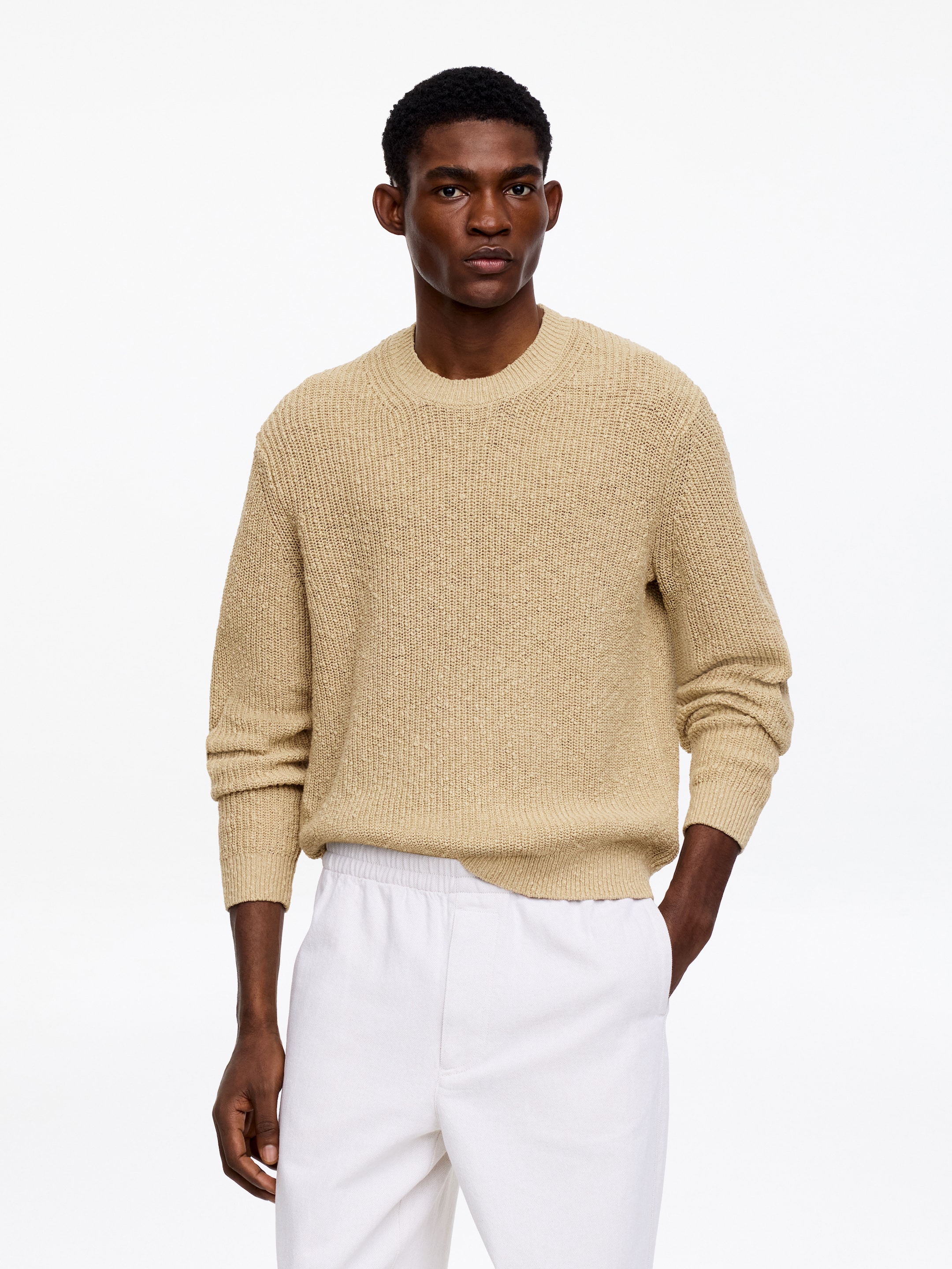 Cotton Linen Blend Jumper - Beige - Regular fit - Men - StillMedia/Lookbook - 3