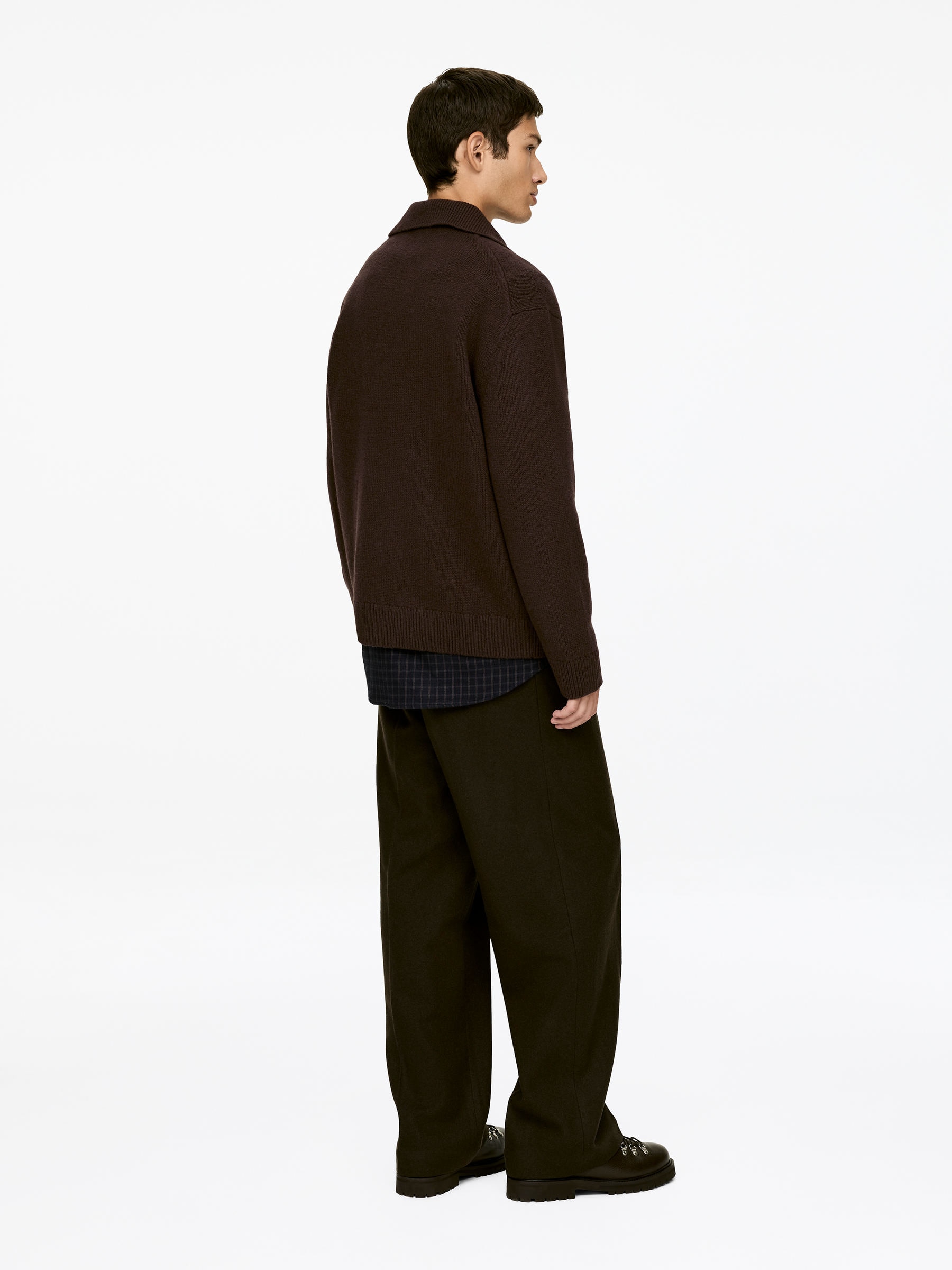 Knitted Wool Zip Polo Shirt - Brown - Regular fit - Men - StillMedia/Lookbook - 10