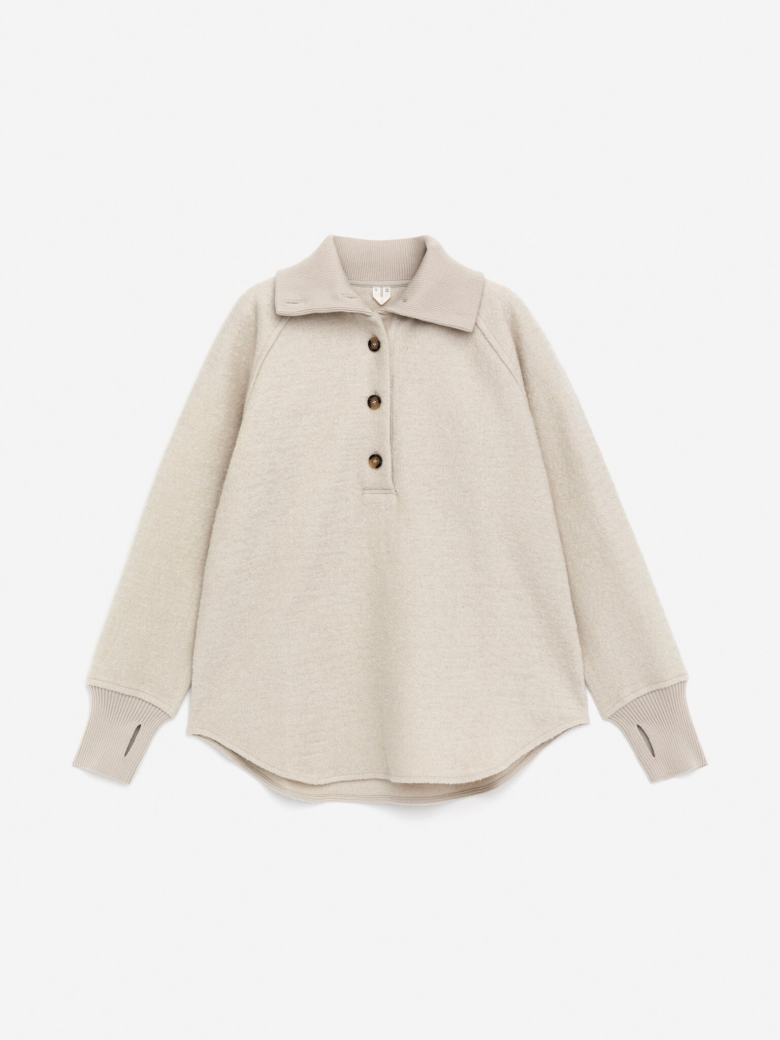 Pullover aus Wollwalk und Baumwolle - Cremeweiß/Schwarz - 1