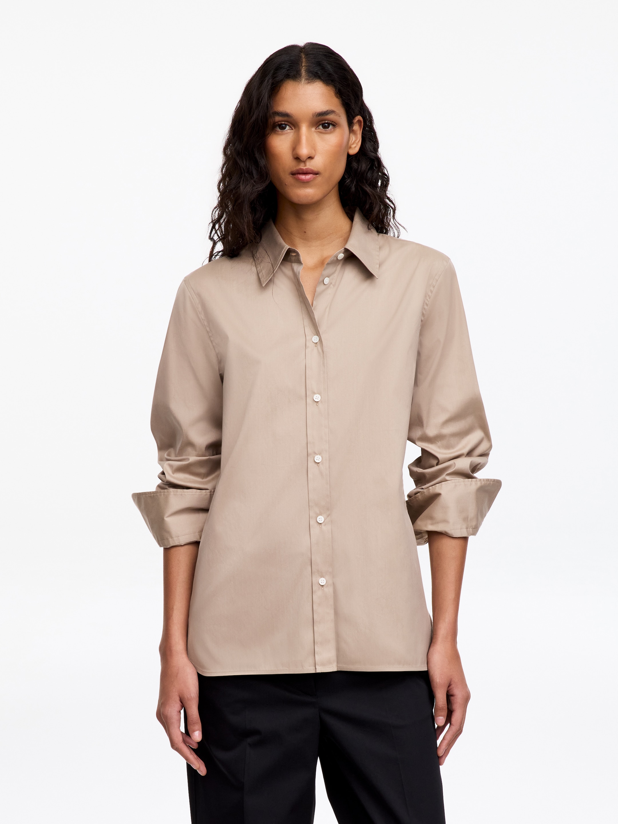 Slim Stretch Cotton Shirt-Beige-20208
