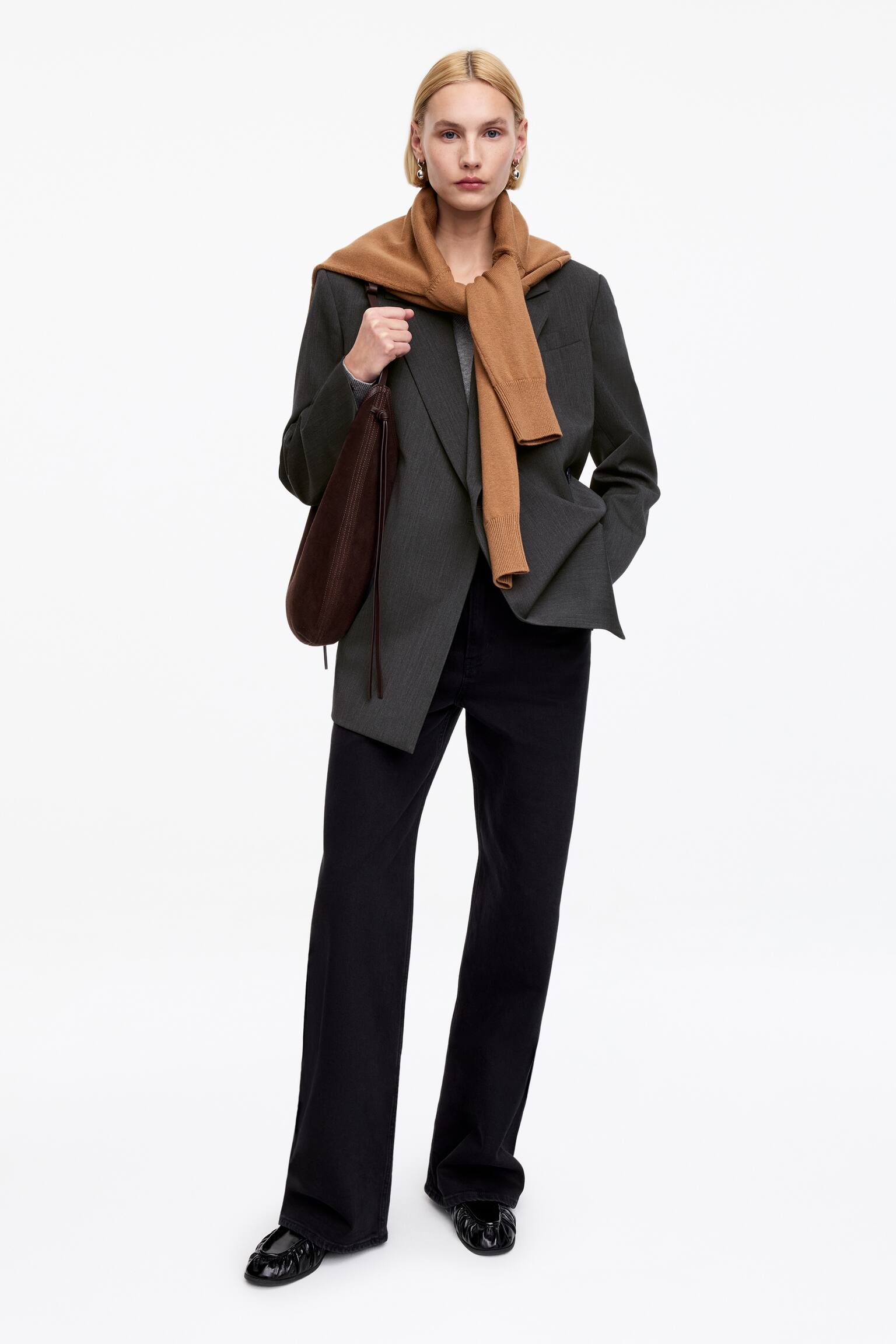 Kopertowa marynarka z mieszanki z wełną - Szary melanż - 6