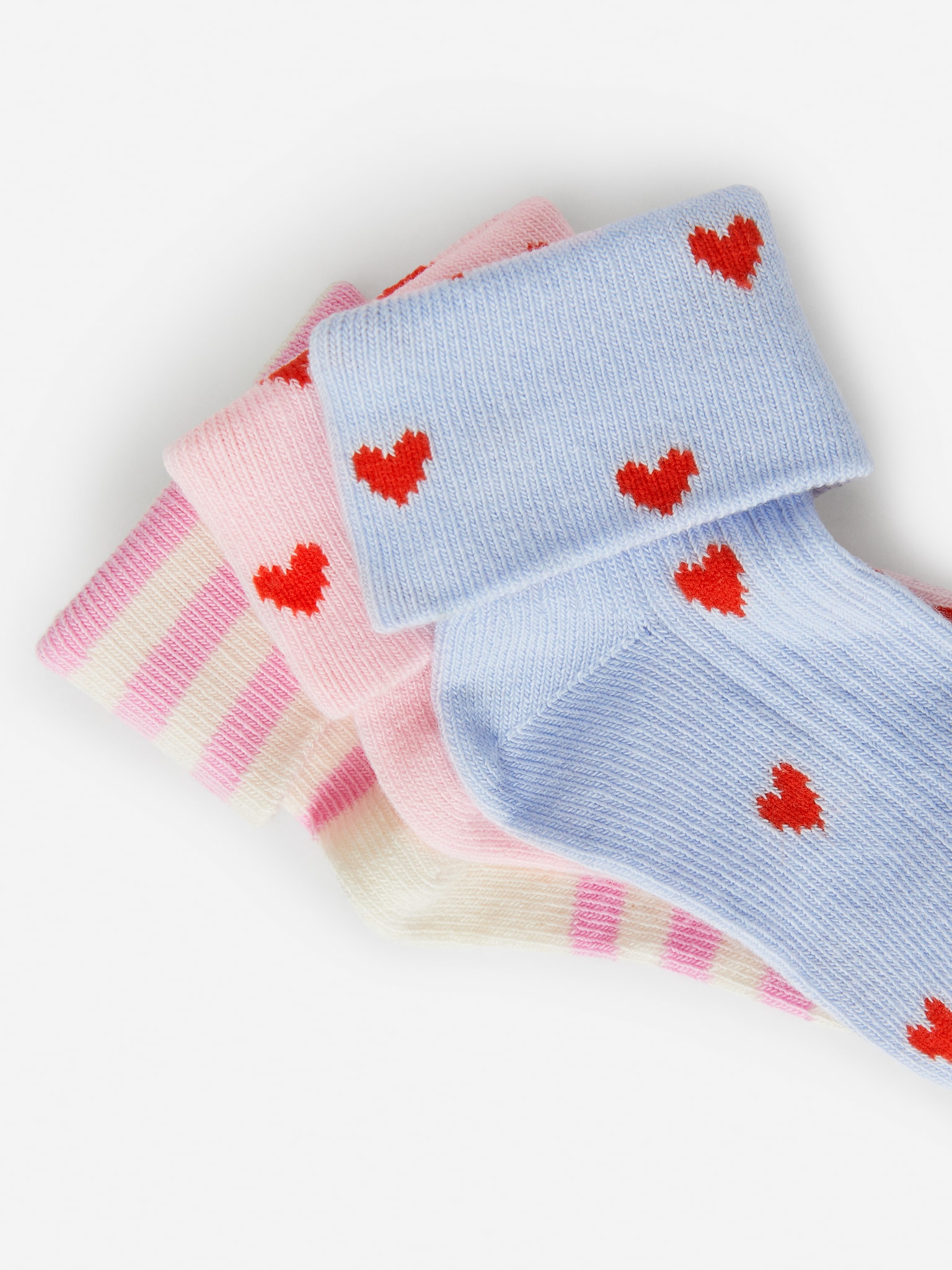 Lot de 3 paires de chaussettes en maille côtelée - Bleu/Cœurs - 2