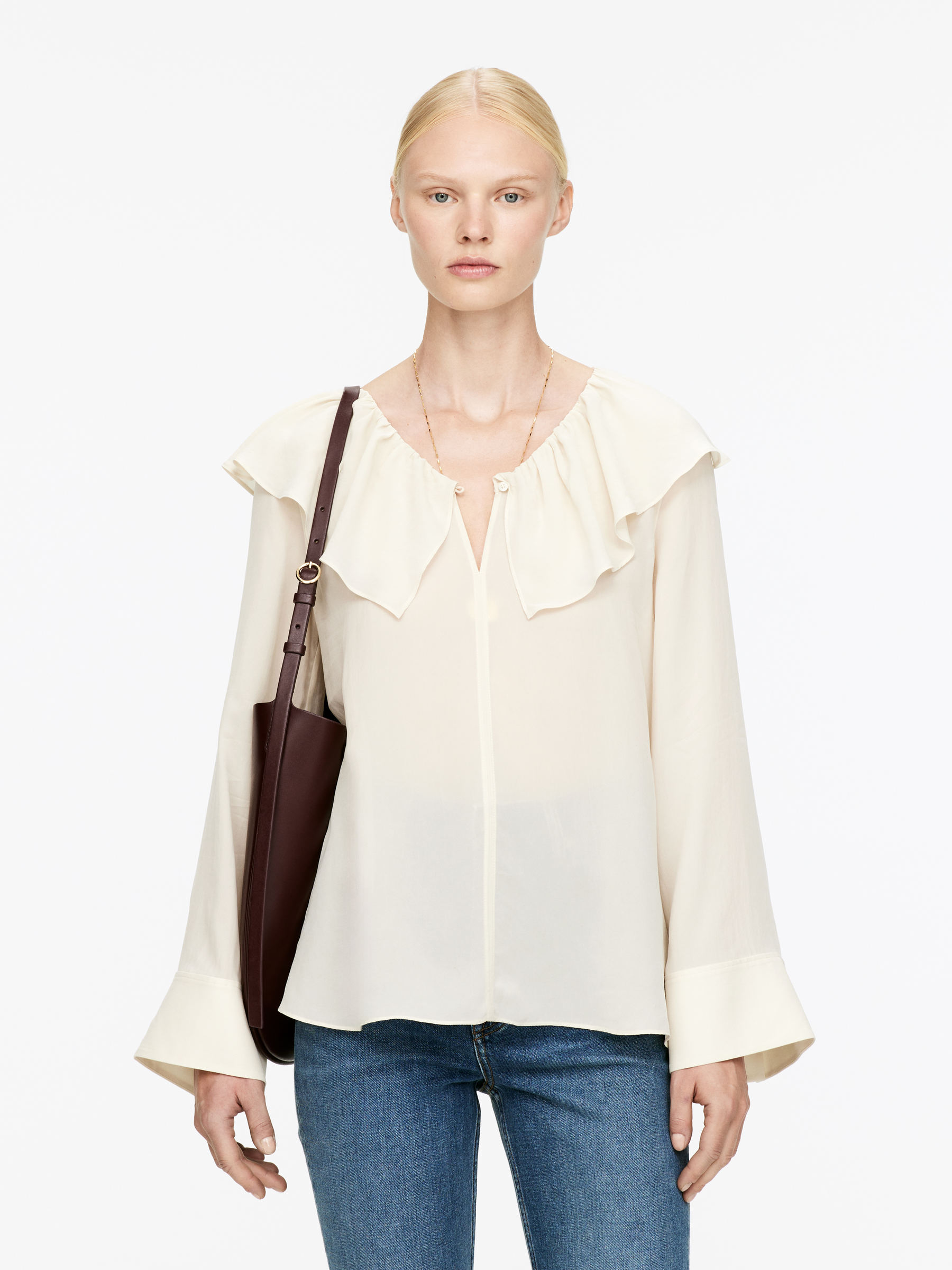 Frill-Collar Blouse-#DCD6C7-16472