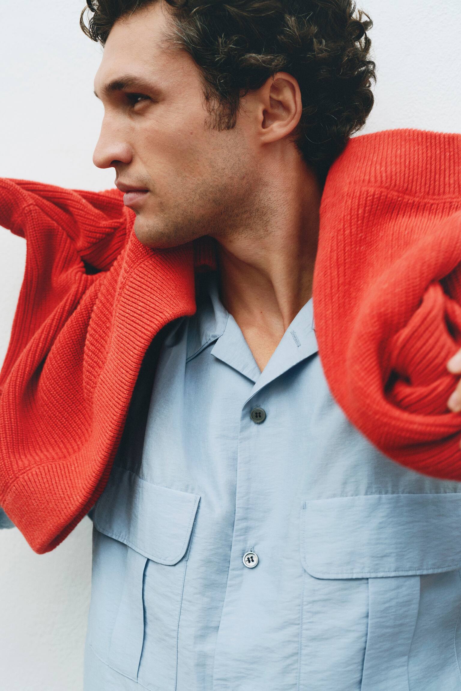 Nadměrná košile ze směsi lyocellu - Prašná modrá/Hnědá - 7