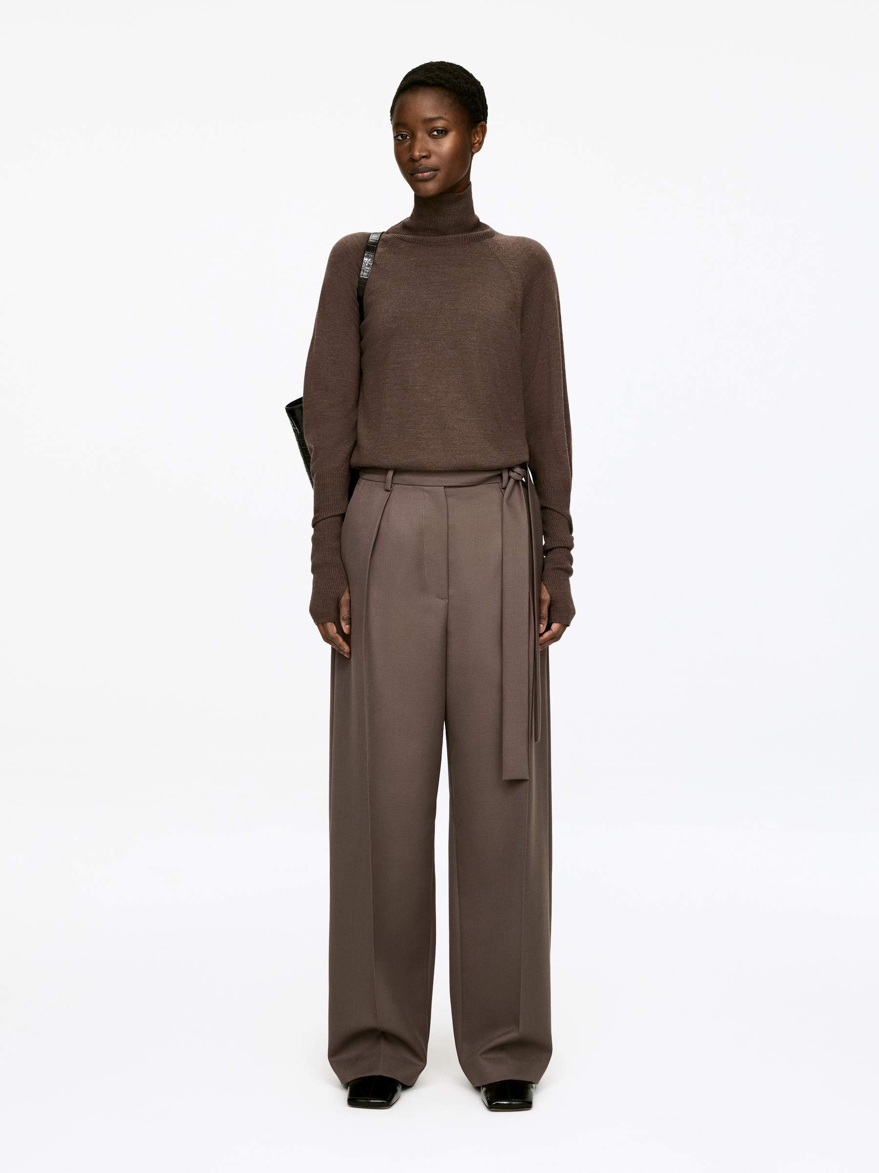 Tailored Wool-Blend Trousers-#6C655F-17604