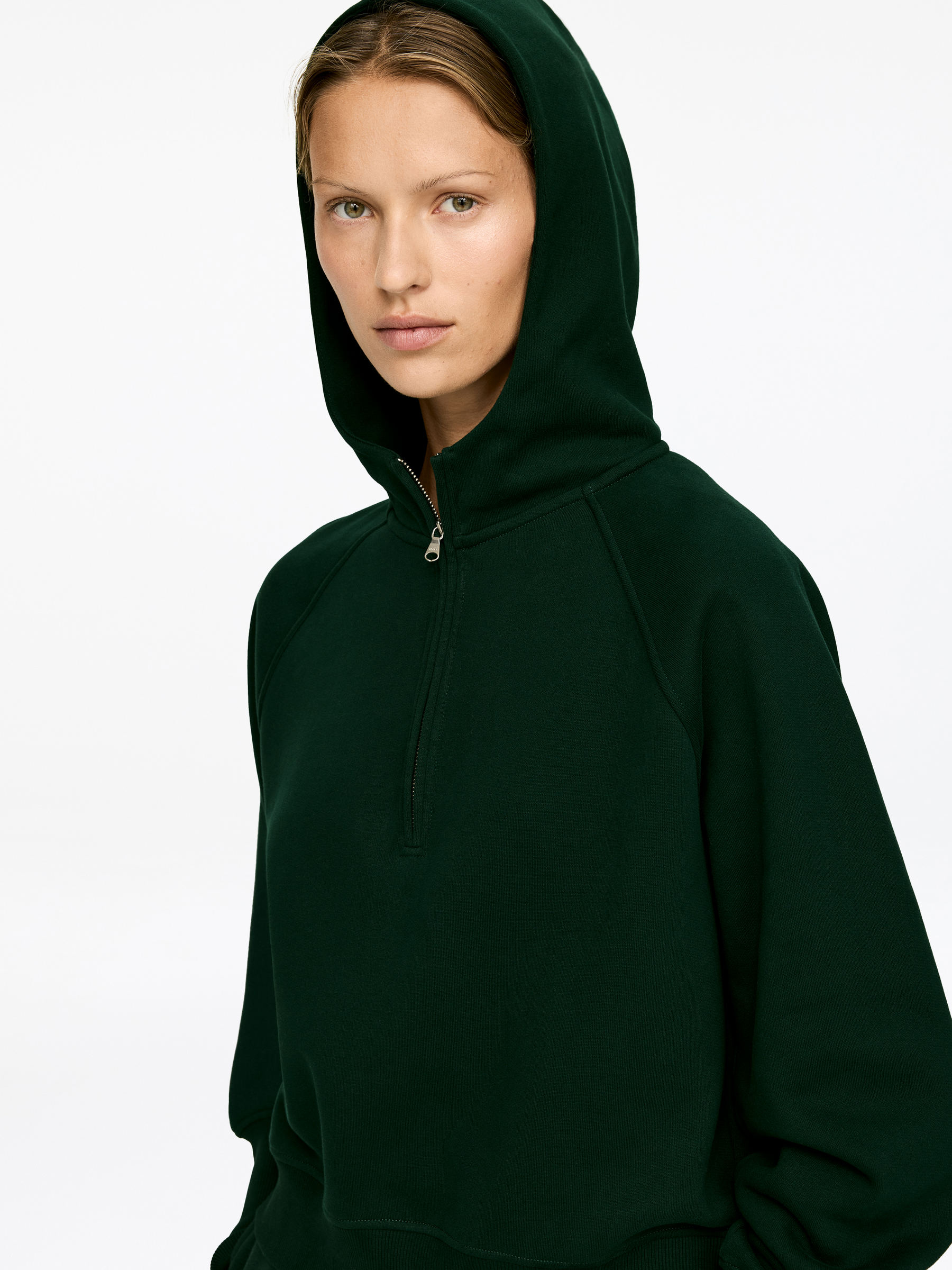 Half-Zip Hooded Sweatshirt - Dark Green - Regular fit - Women - StillMedia/Lookbook - 6
