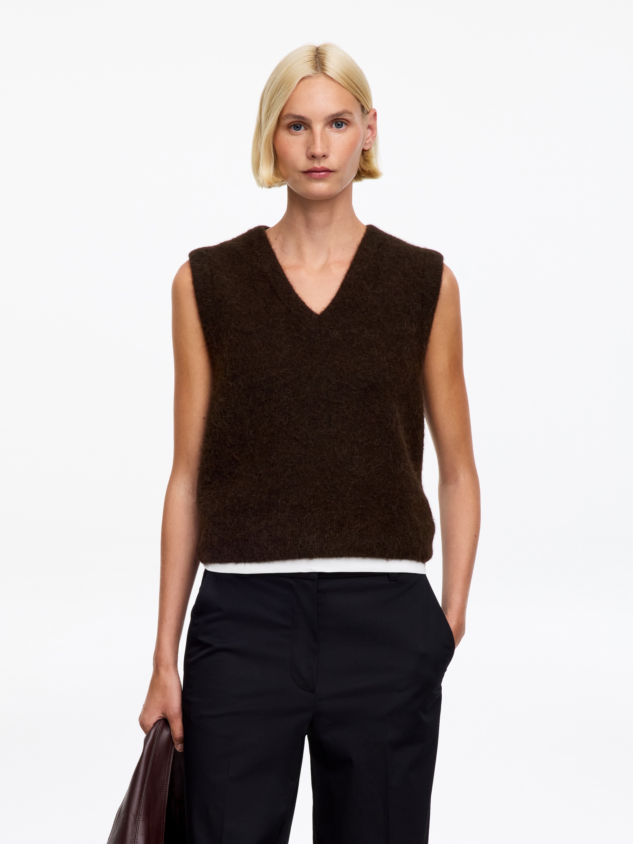 Alpaca-Wool Blend Vest-Brown-19710