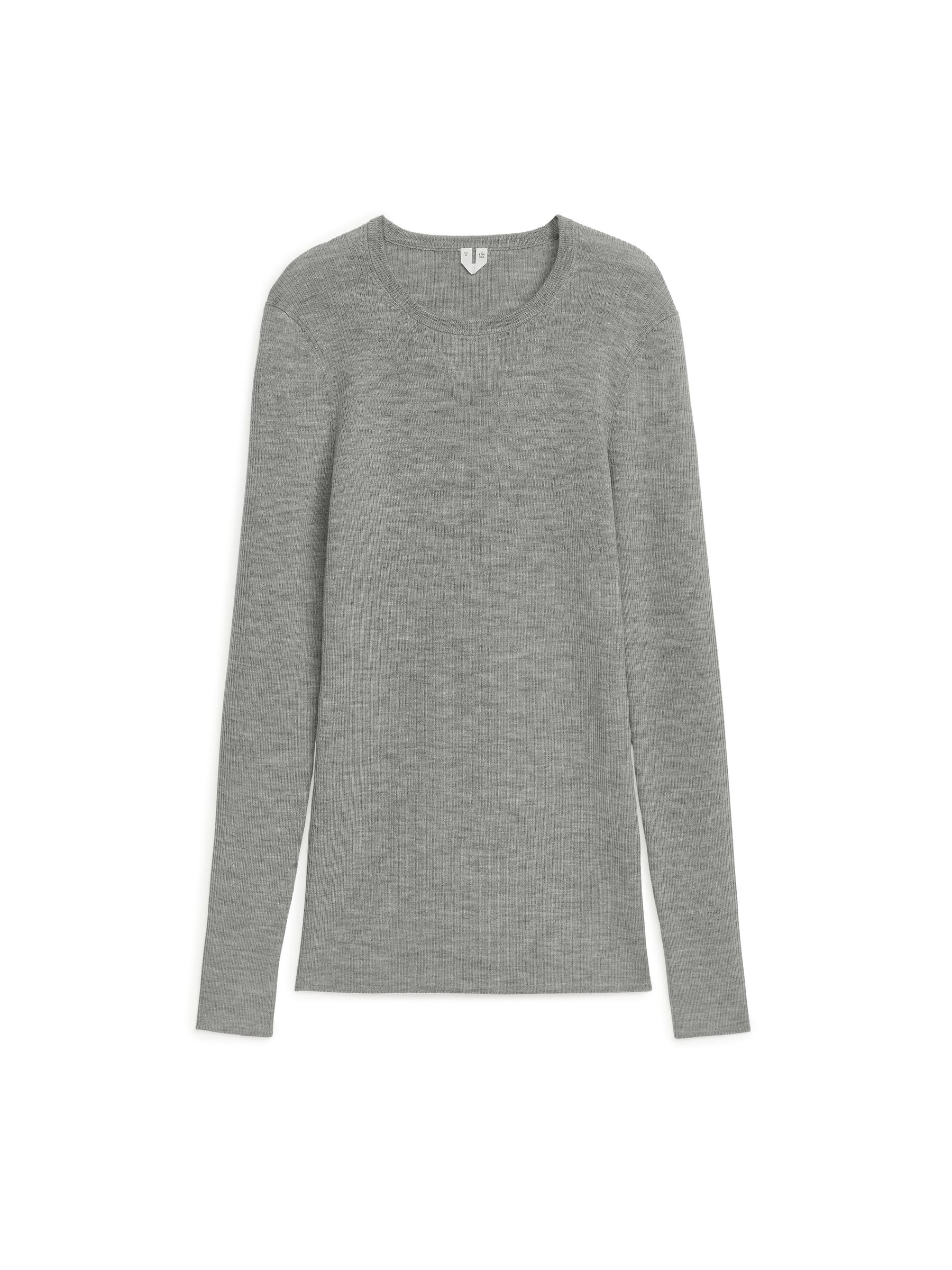 Haut côtelé en maille de laine mérinos-#8D8E91-10959