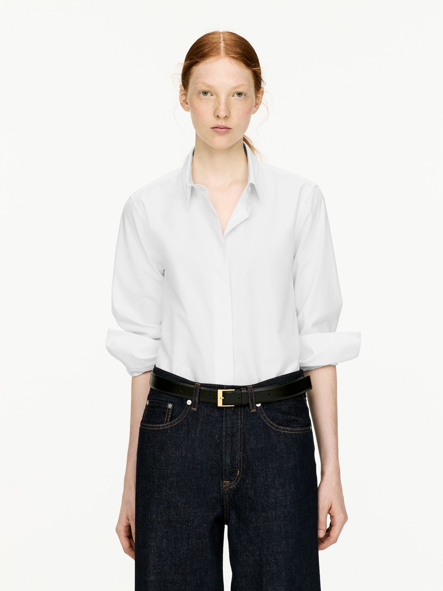 Camicia in popeline dalla vestibilità regolare - Bianco/Bordeaux