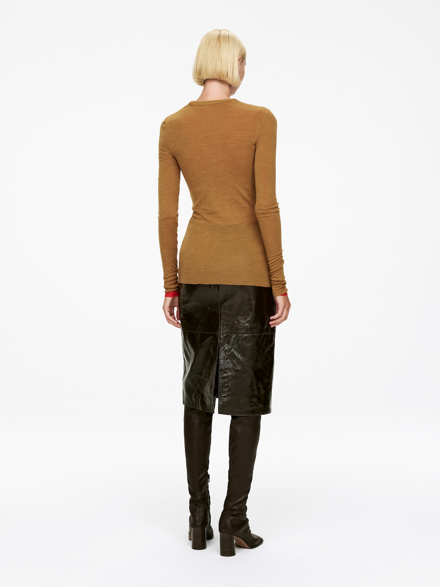 Maglia in lana merino a maniche lunghe - Senape scuro/Nero/Grigio scuro mélange/Marrone scuro - 6
