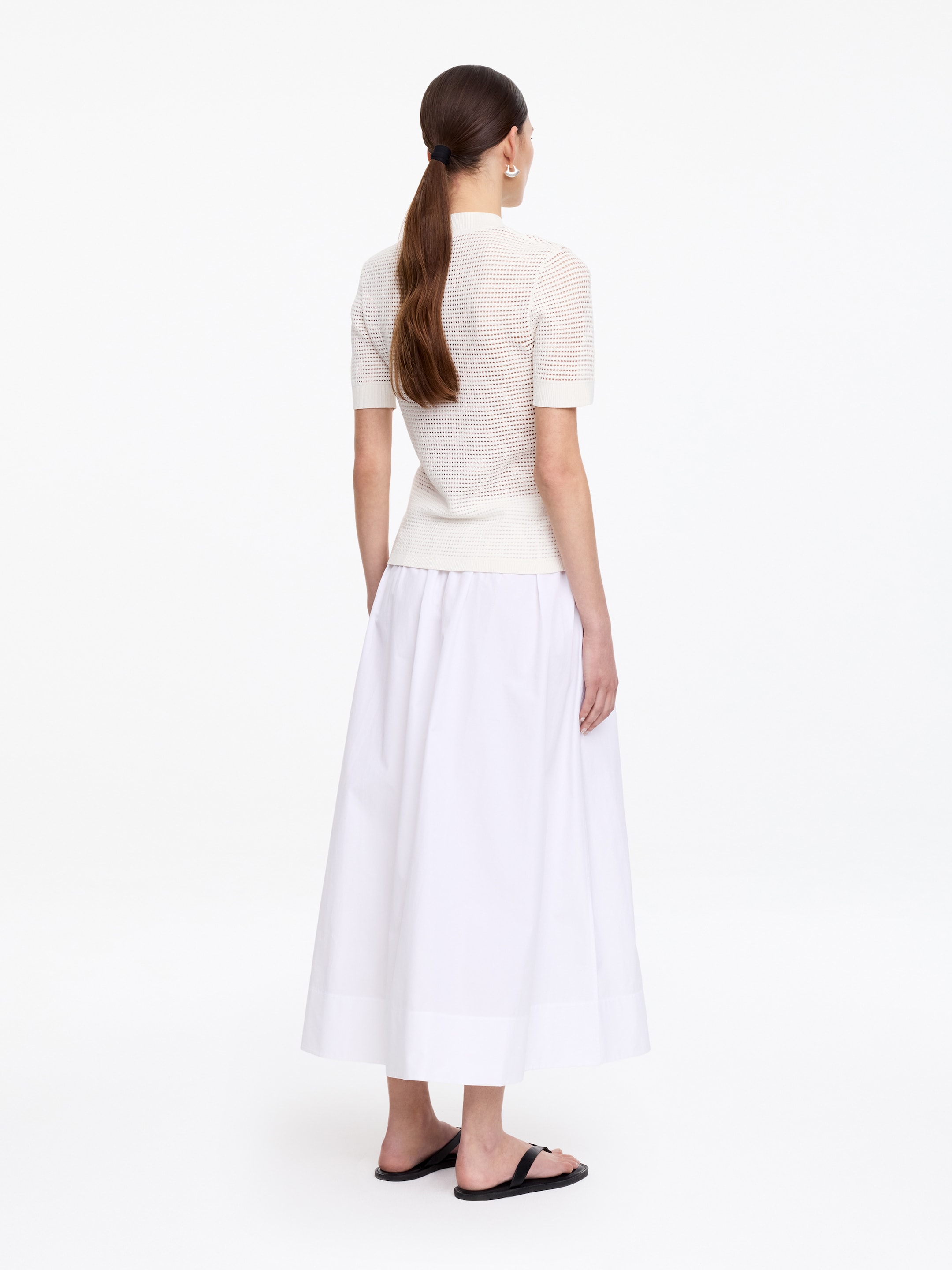 Pointelle V-Neck Top - White - Slim fit - Women - StillMedia/Lookbook - 4