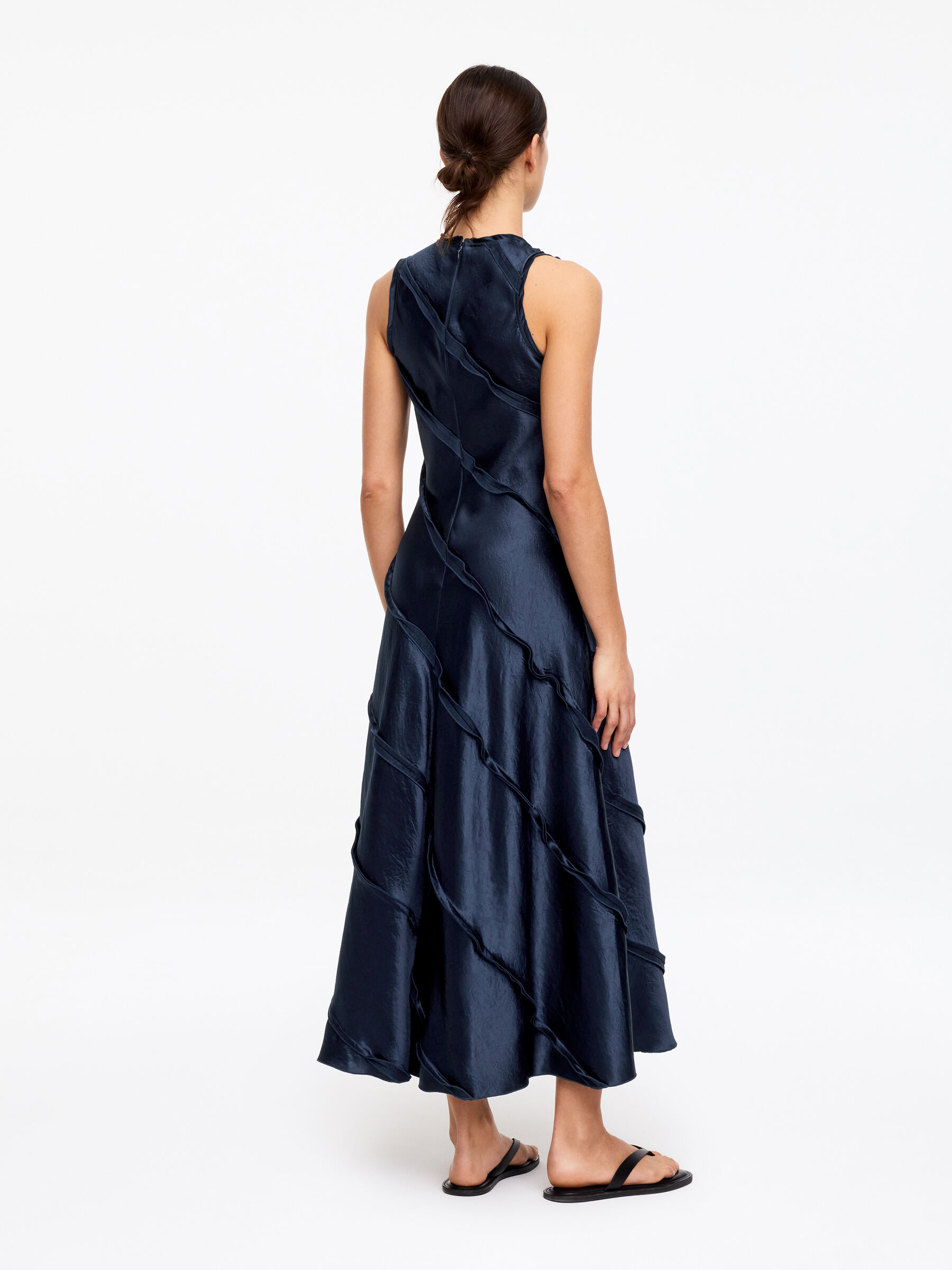 Frill Satin Dress - Dark Blue - Regular fit - Women - StillMedia/Lookbook - 3
