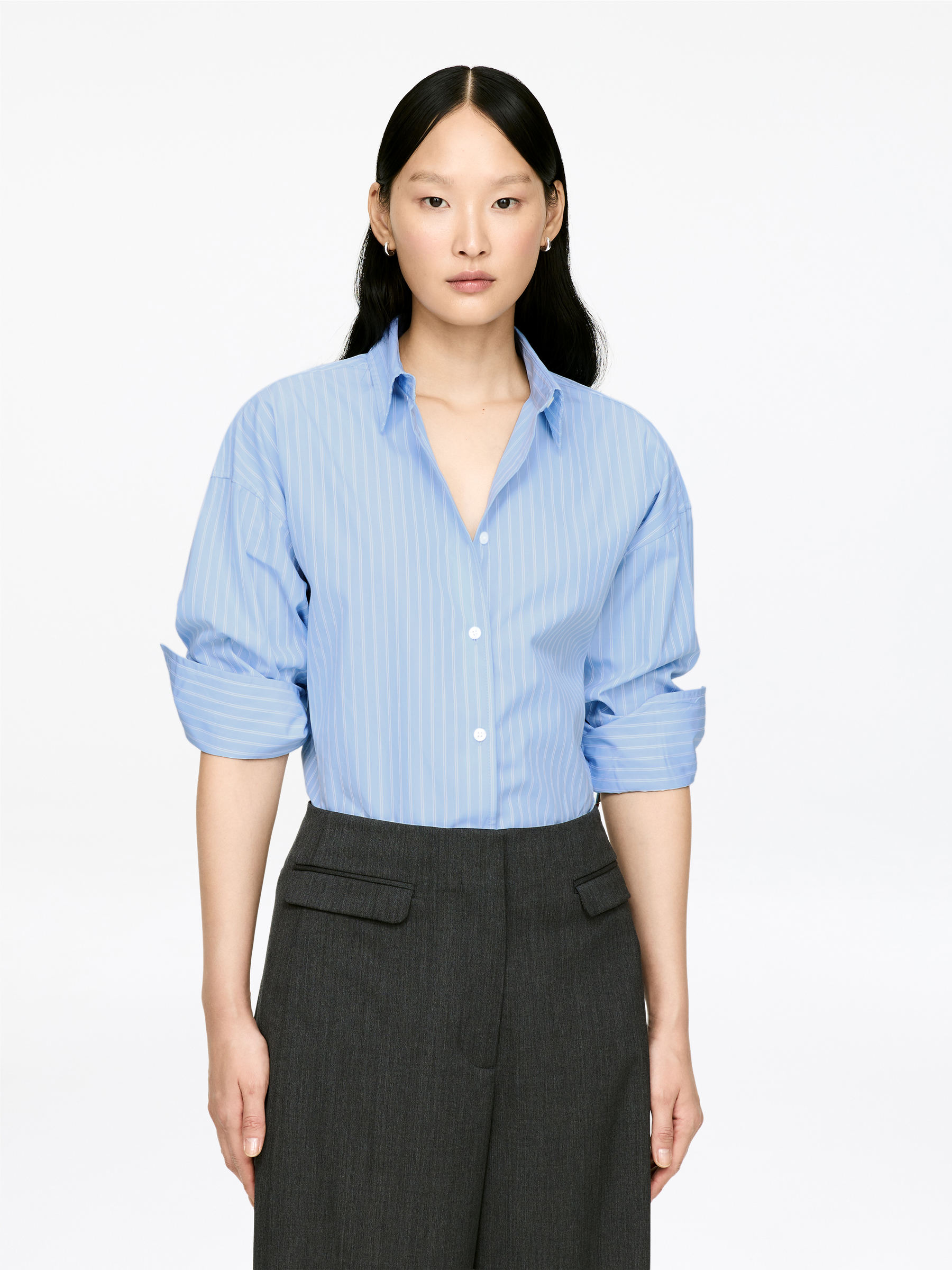 Wide-Sleeve Cotton Shirt-#A3BBE0-14270