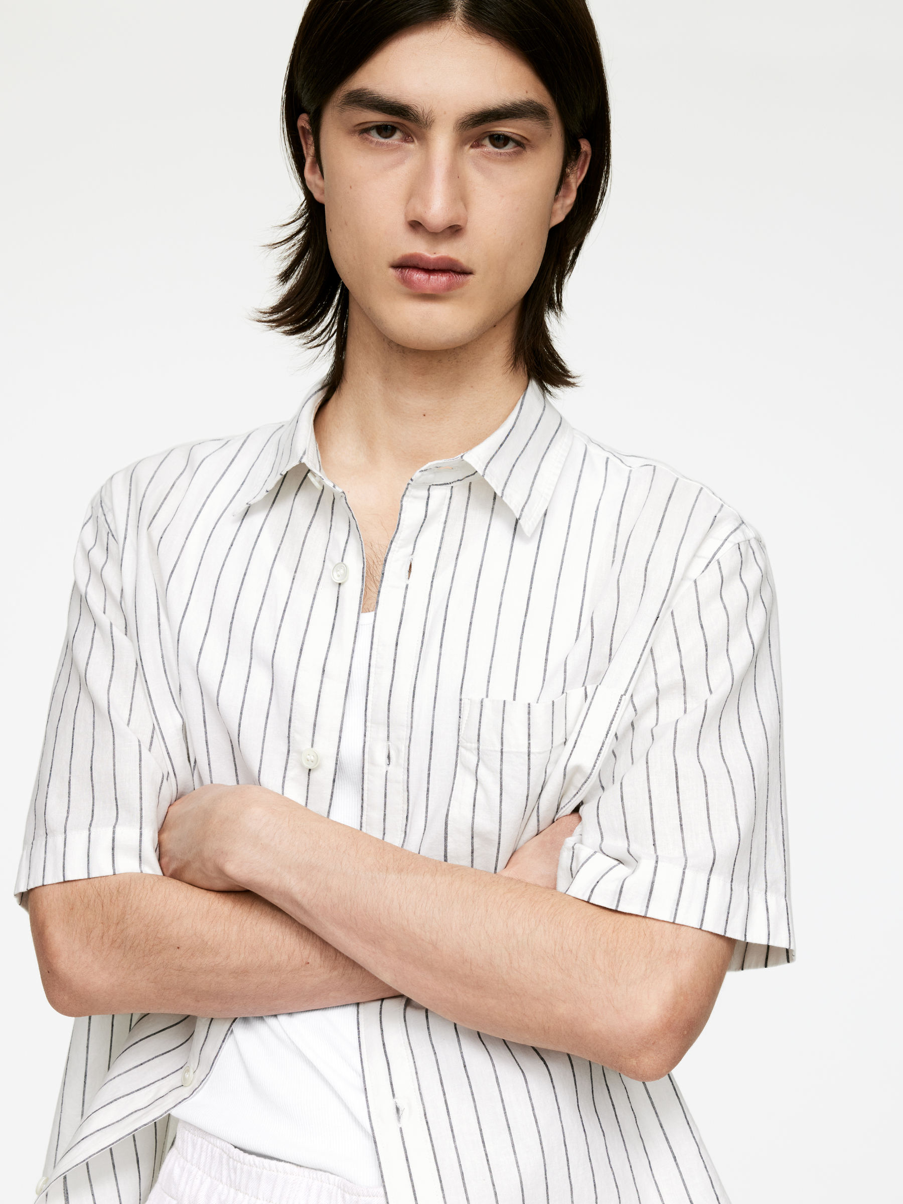Relaxed Cotton Linen Shirt - White/Black - Relaxed fit - Men - StillMedia/Lookbook - 3