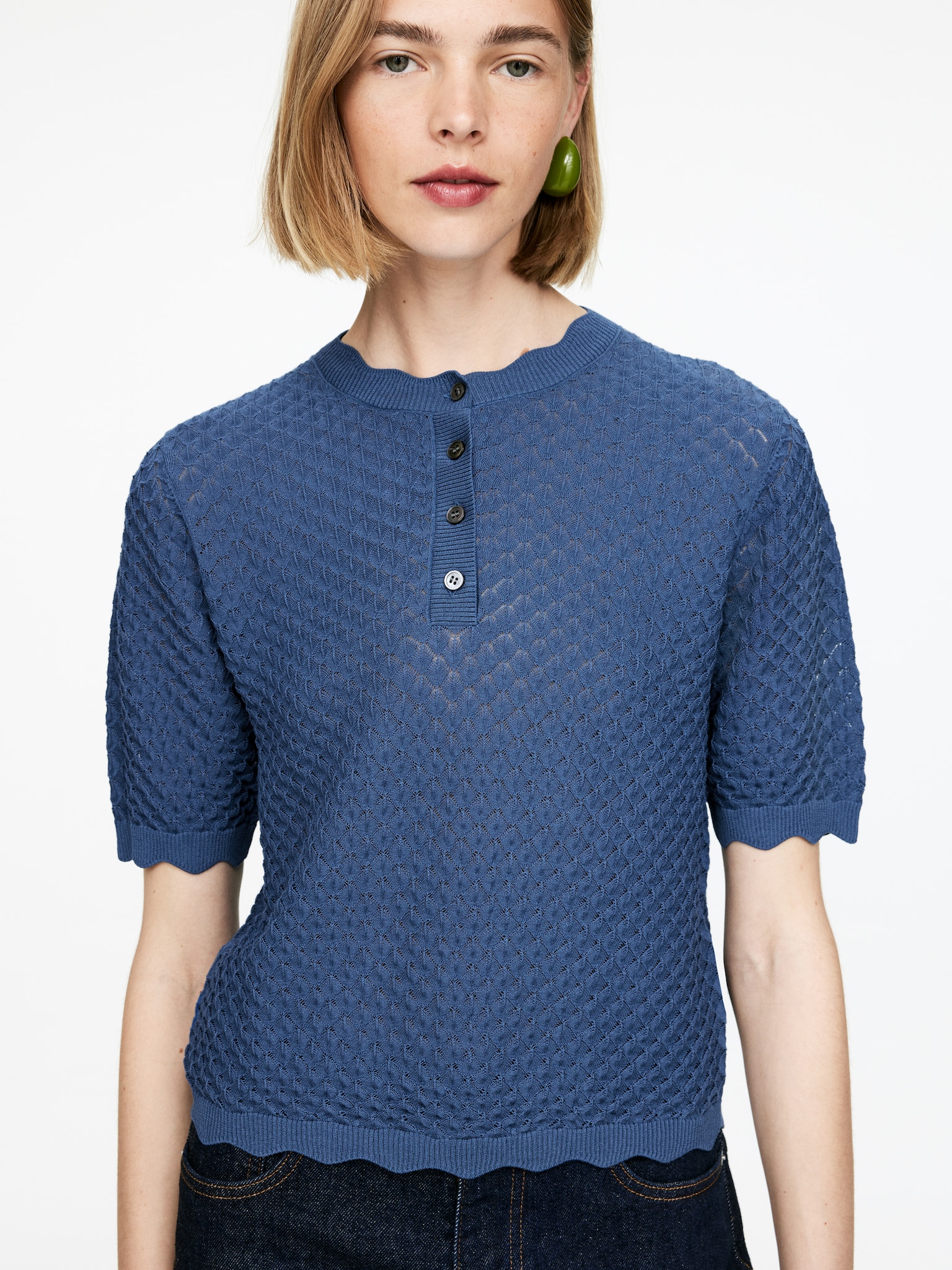 Haut en maille ajourée - Bleu - 3