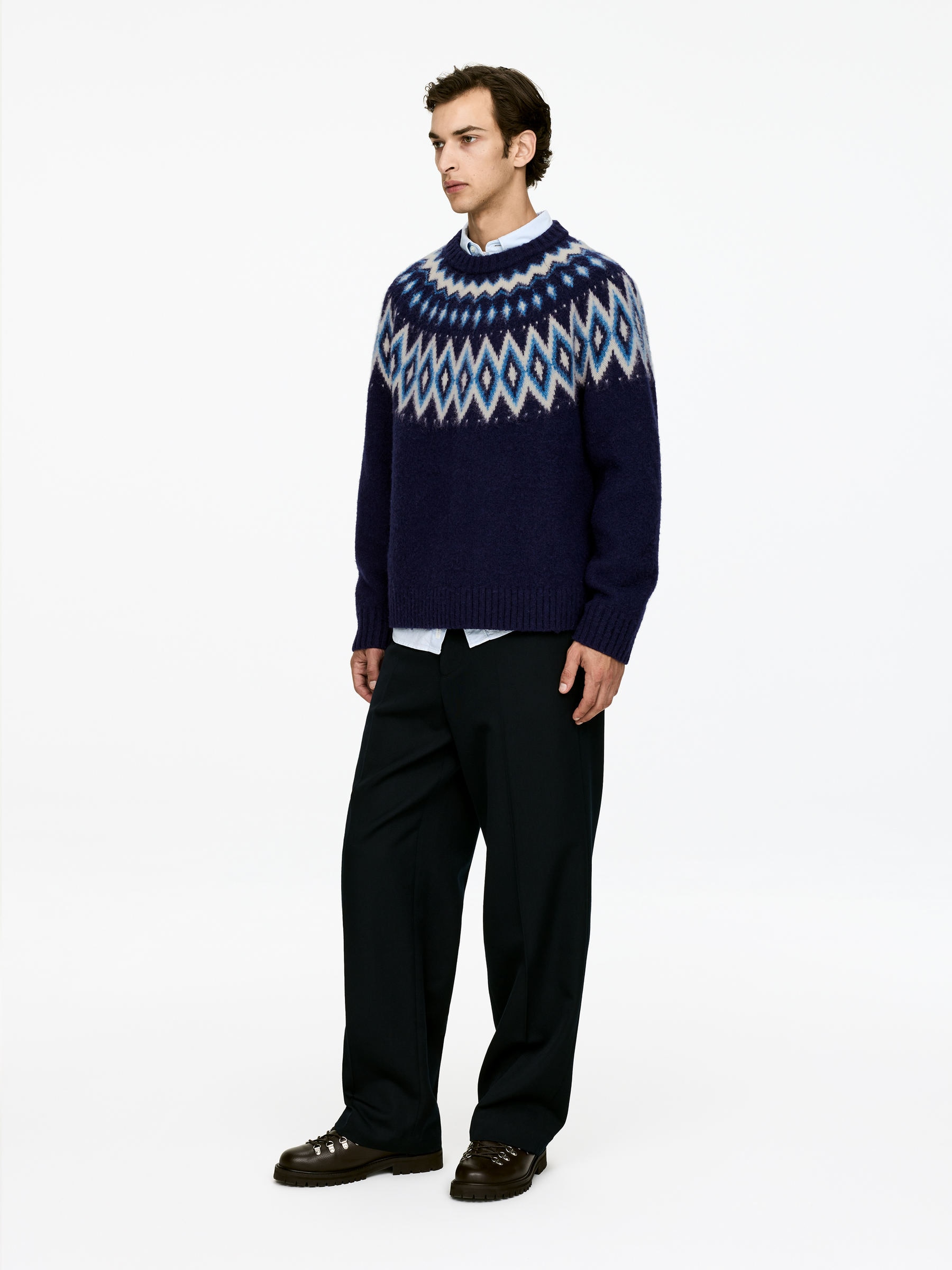 Fair Isle Wool Jumper - Blue/White - Loose fit - Men - StillMedia/Lookbook - 6