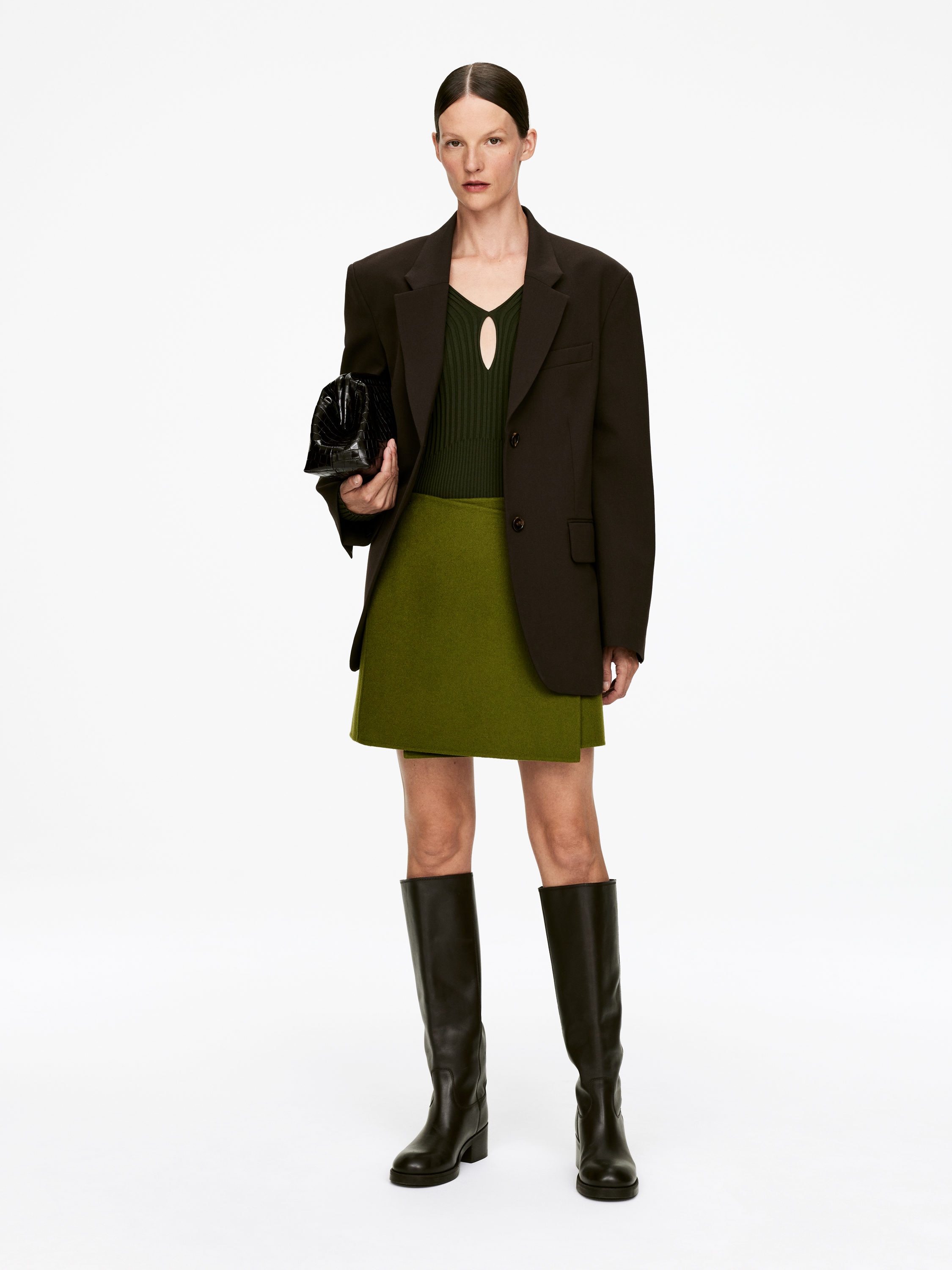 Doublé Wool-Blend Skirt-#5C623B-16499