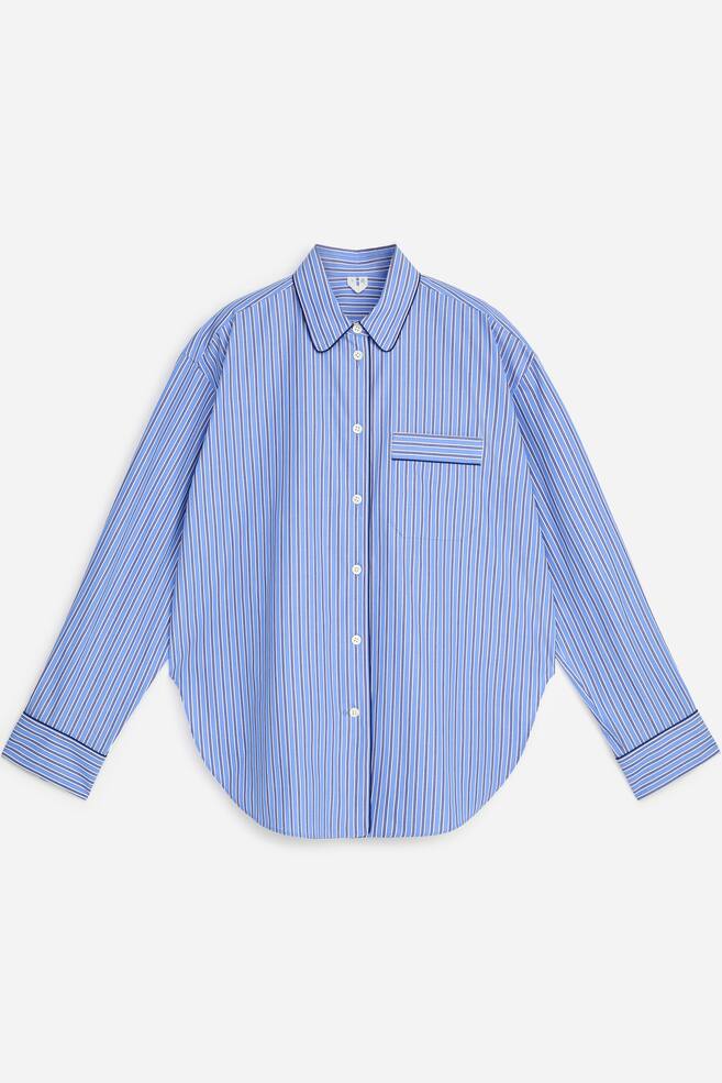 Camicia in cotone con profili a contrasto - Blu/Righe - 1