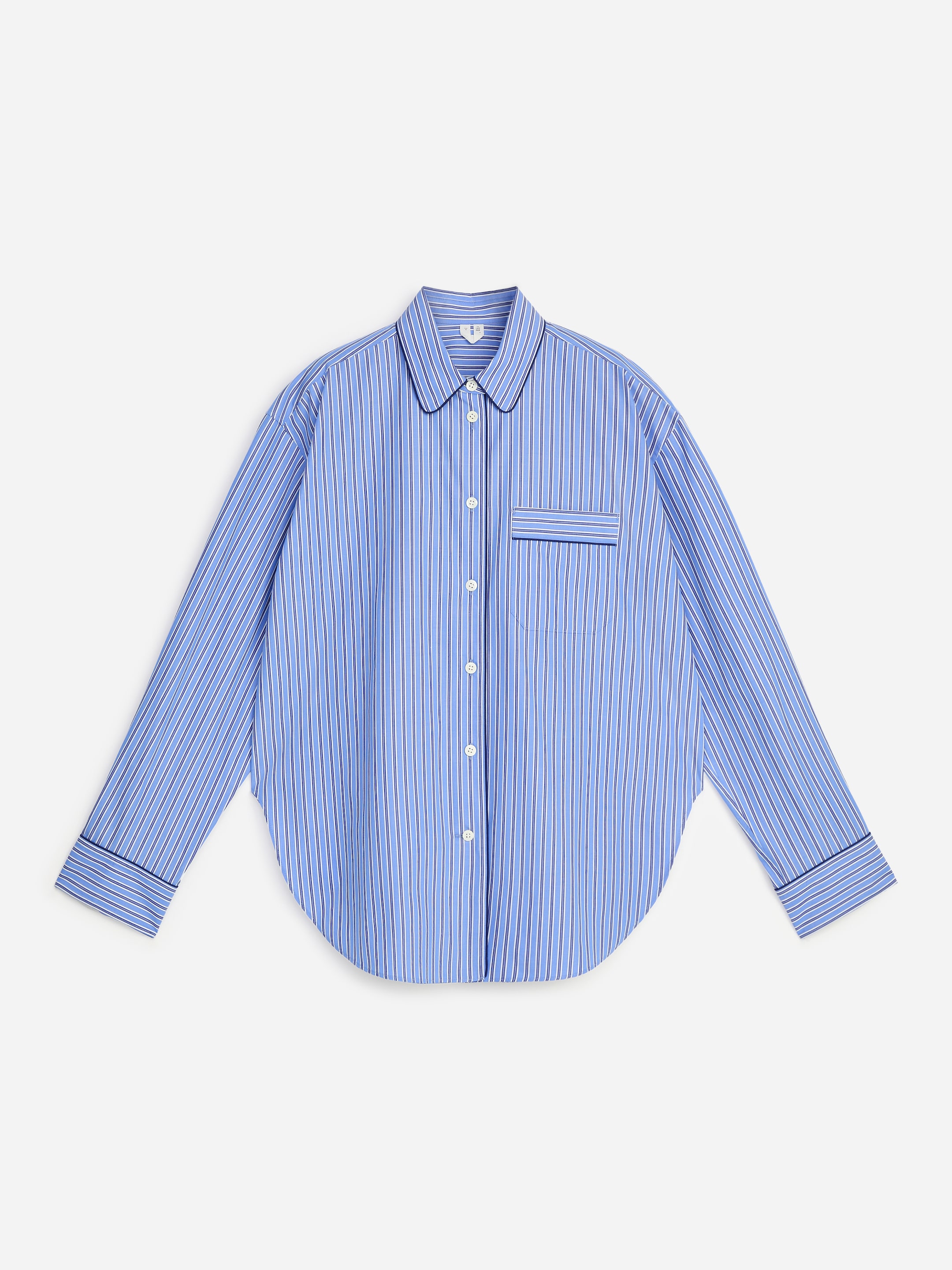 Camisa de algodón con ribetes en contraste - Azul/rayas - Corte estándar - Women - StillMedia/DescriptiveStillLife - 1