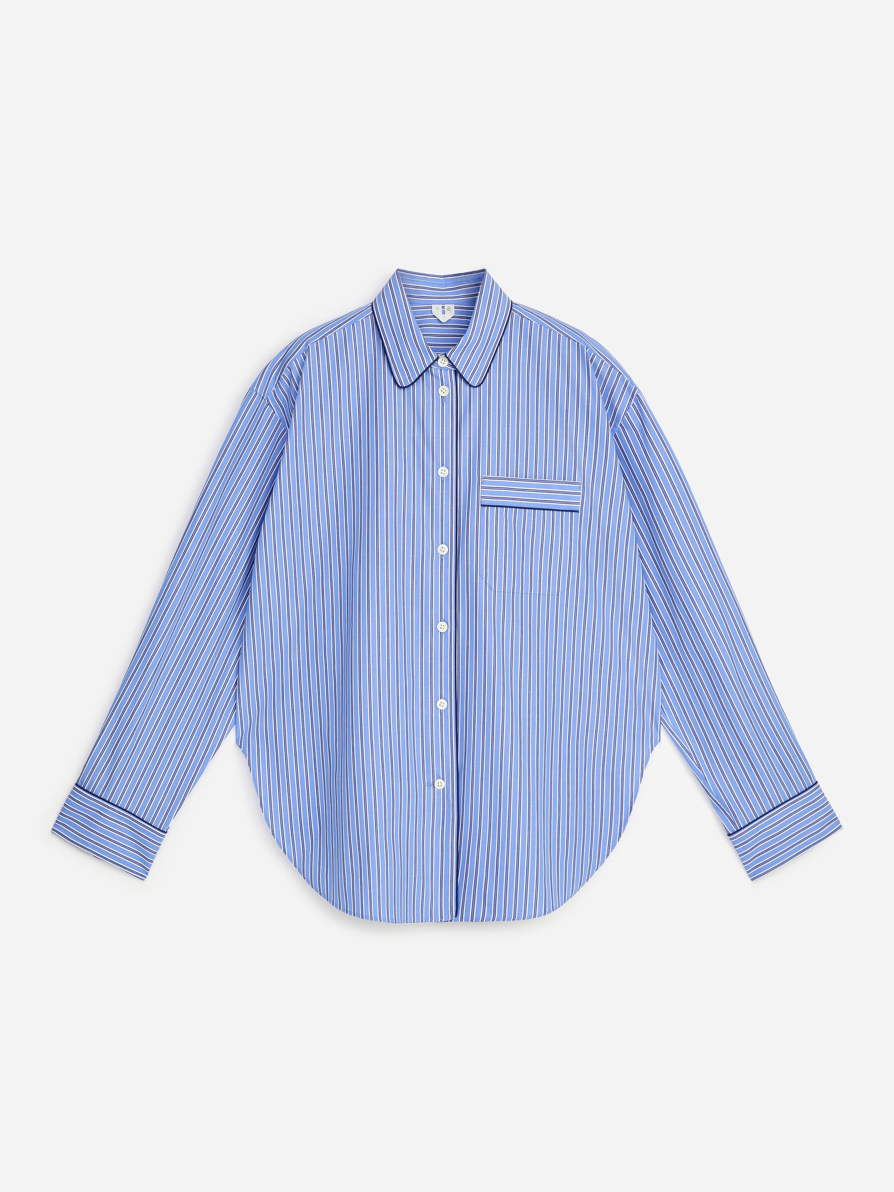 Contrast-Piping Cotton Shirt - Blue/Striped - Regular fit - Women - StillMedia/DescriptiveStillLife - 1