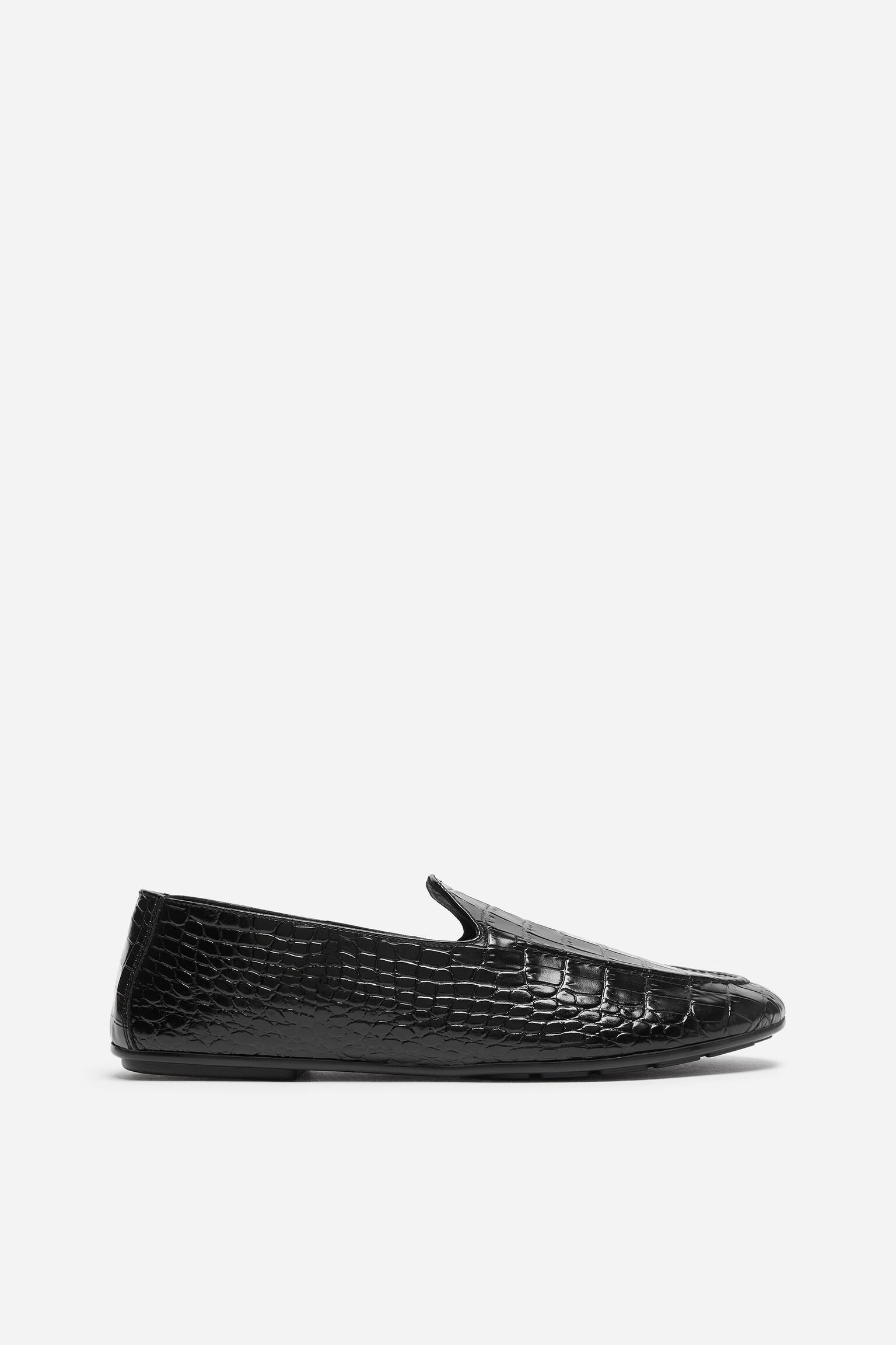 Mocassins em pele com textura de crocodilo - Preto - 1