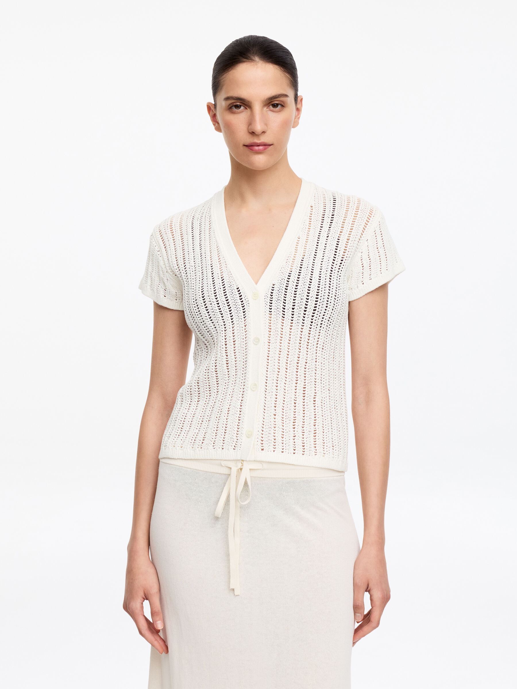 Cardigan en maille crochetée-#FFFFFF-19621