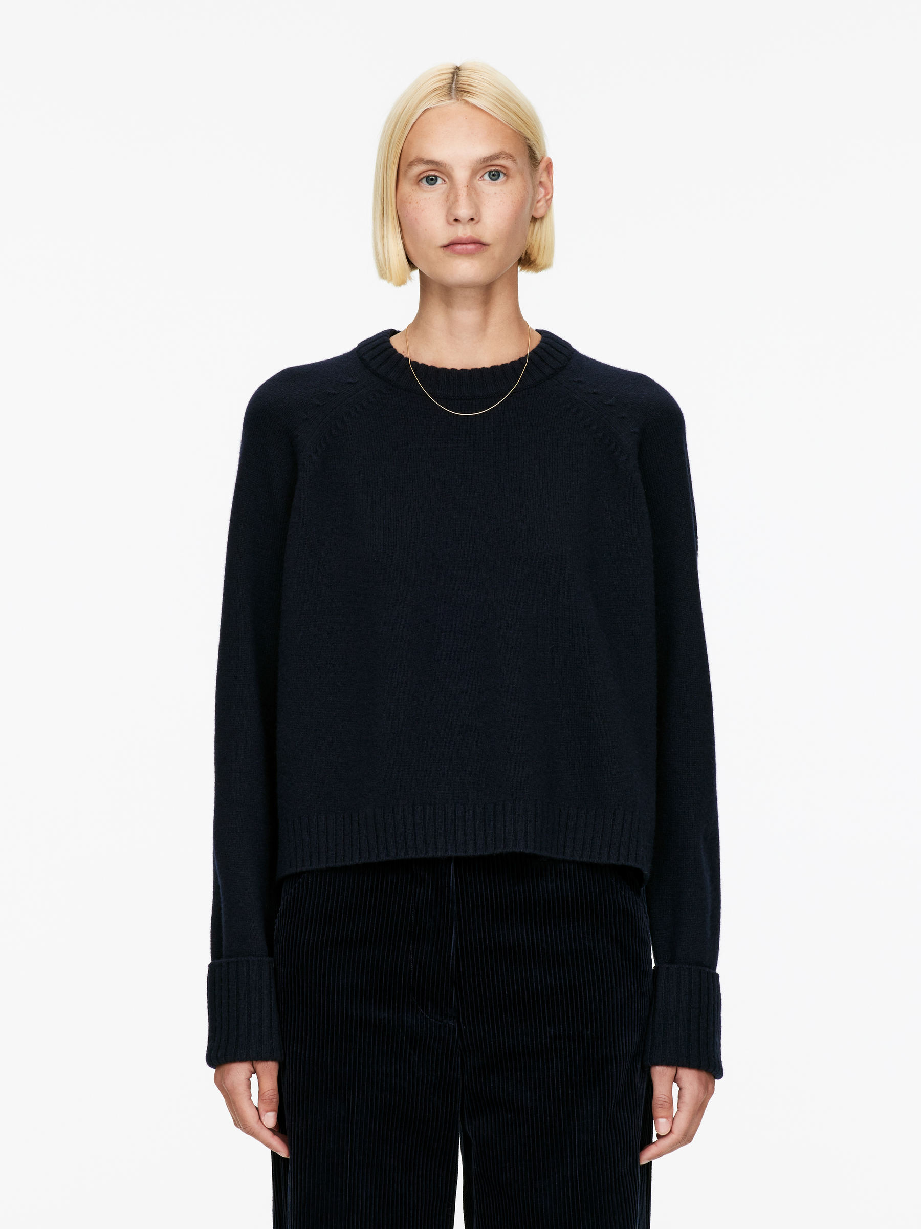 Folded Sleeve Wool Jumper-#38373F-16524