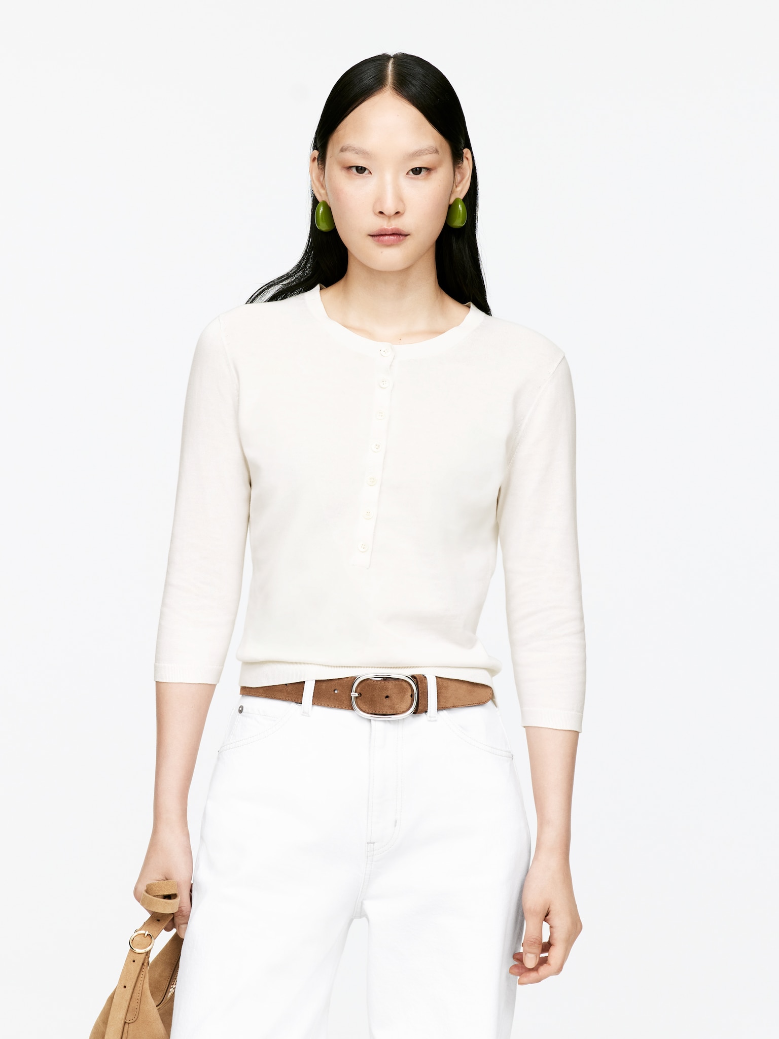 Bawełniany top henley - Biały