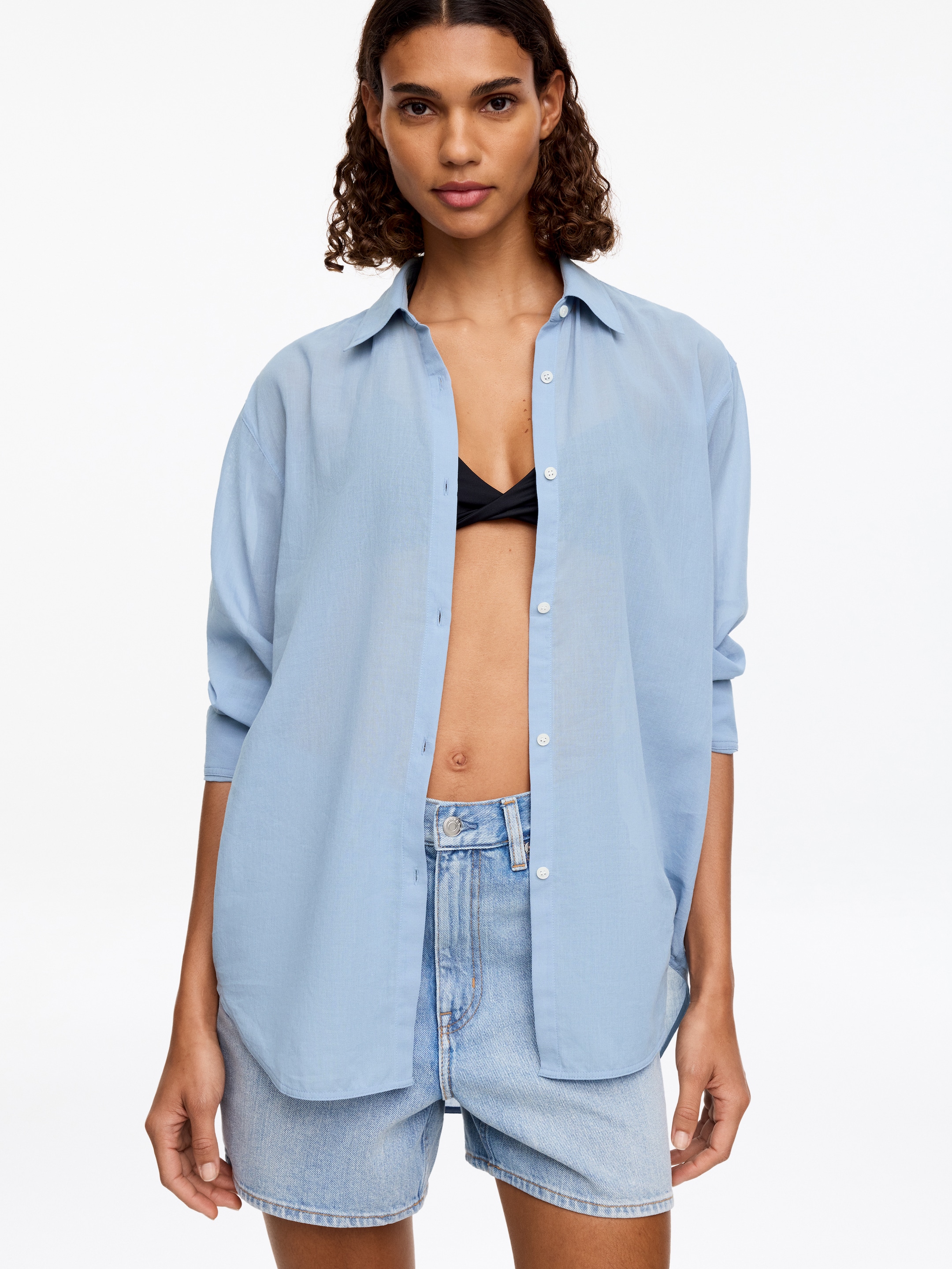 Camisa de crepé holgada - Azul empolvado - Corte estándar - Women - StillMedia/Lookbook - 4