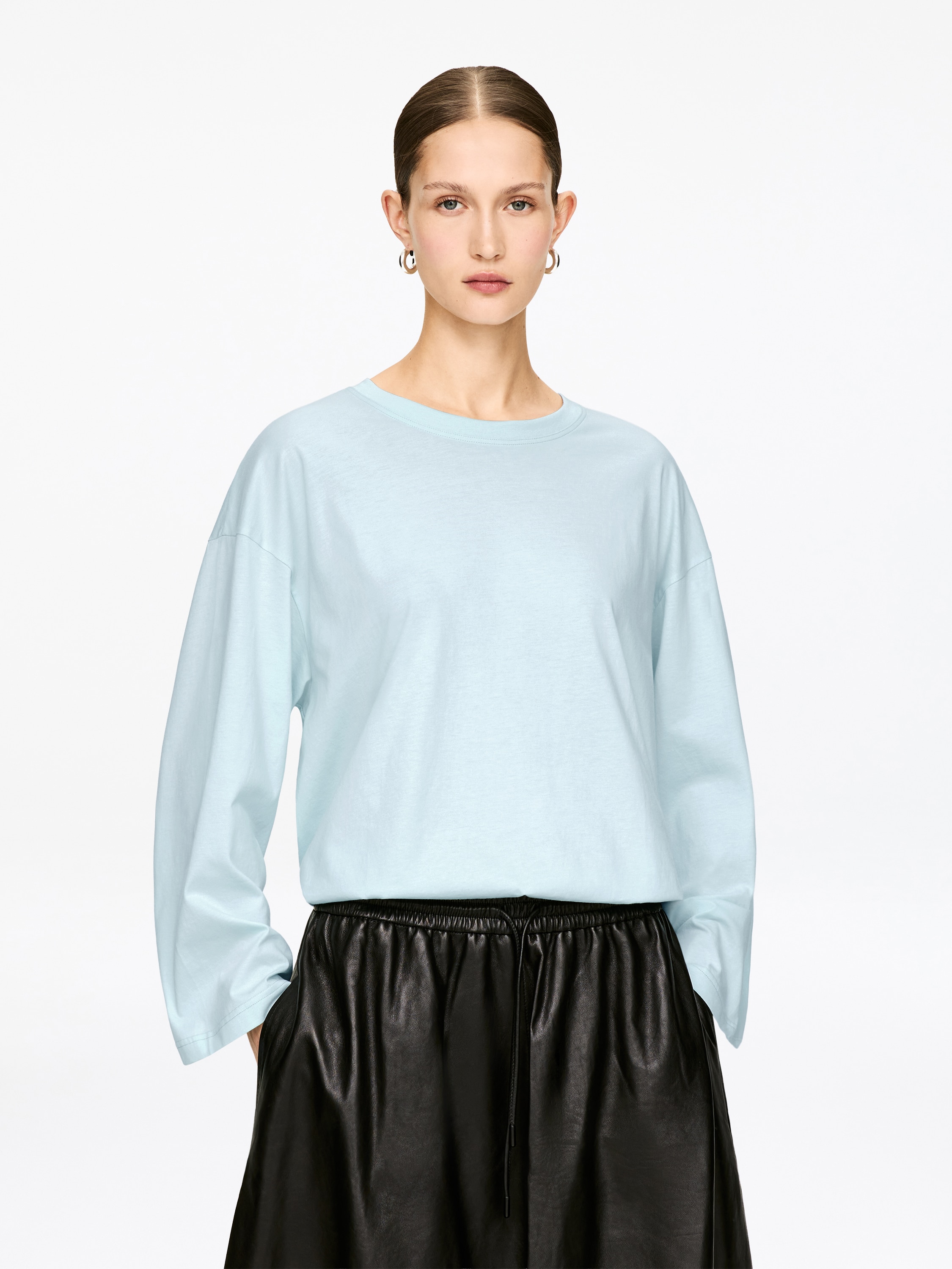 Oversized T-shirt med lange ærmer - Turkis/Hvid/multifarvet/Sort/Hvid