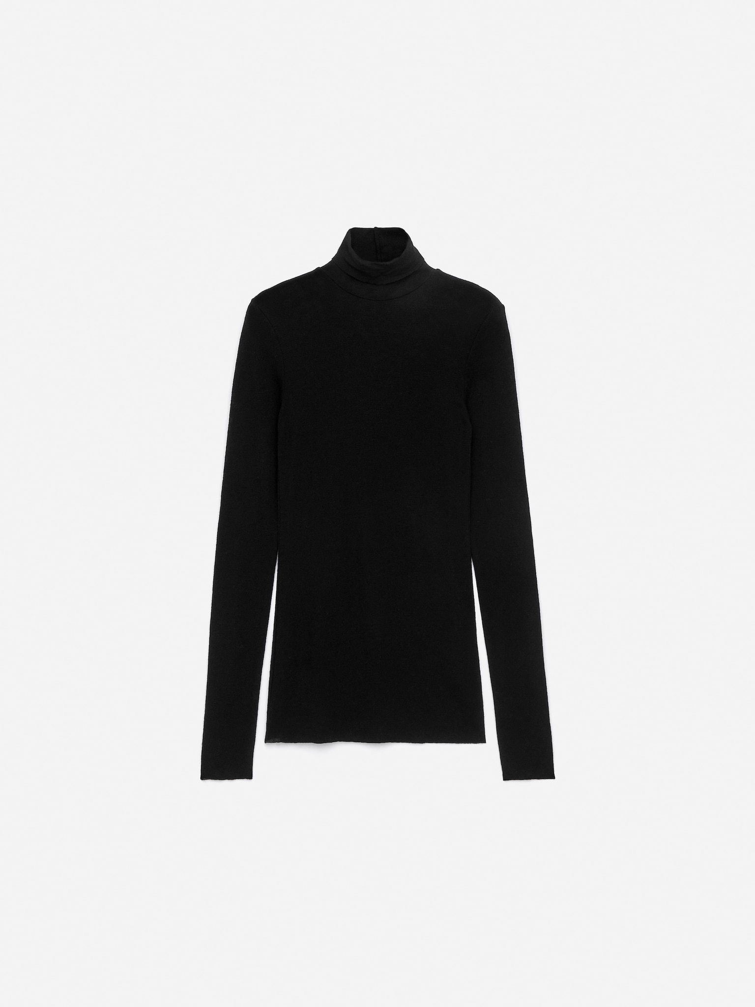 Roll-Neck Wool Top - Black/Dark Blue - 2