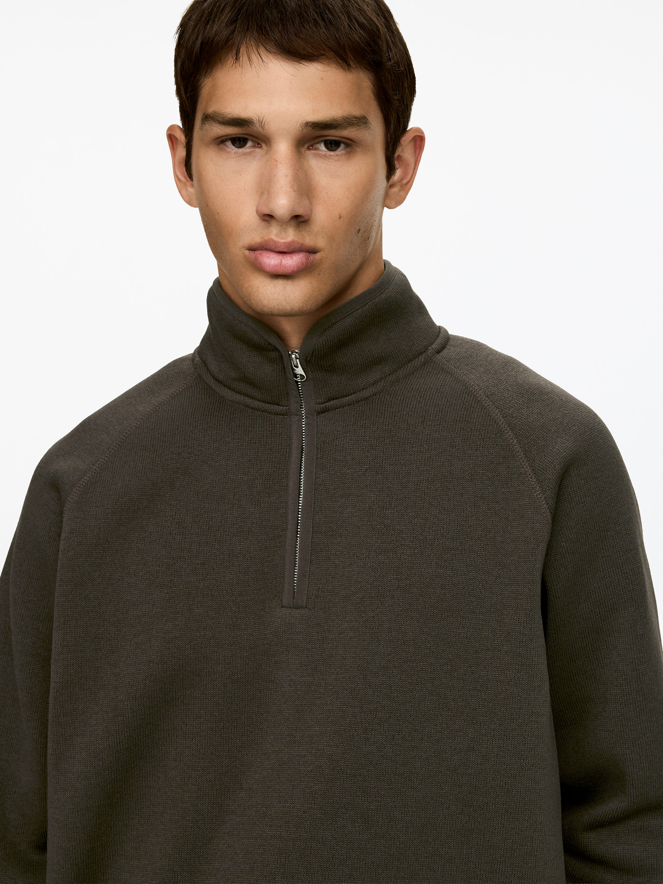 Fleece-Sweatshirt mit kurzem Reißverschluss - Dunkles Graubraun - Regular Fit - Herren - StillMedia/Lookbook - 5