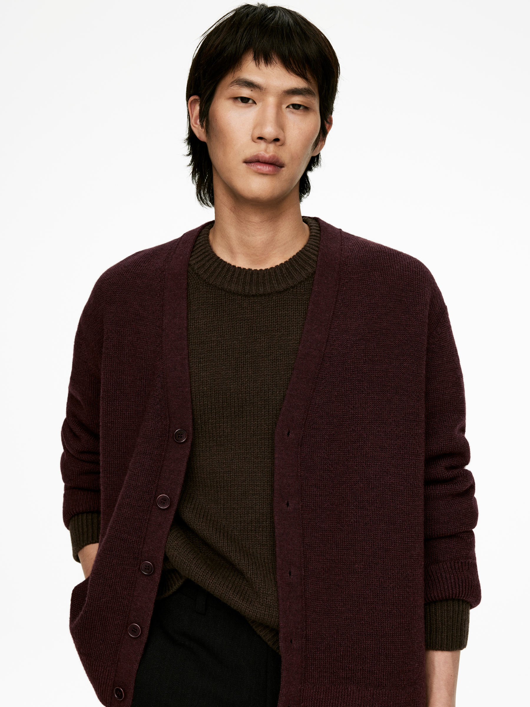 Wool Blend Cardigan - Dark Burgundy - Regular fit - Men - StillMedia/Lookbook - 4