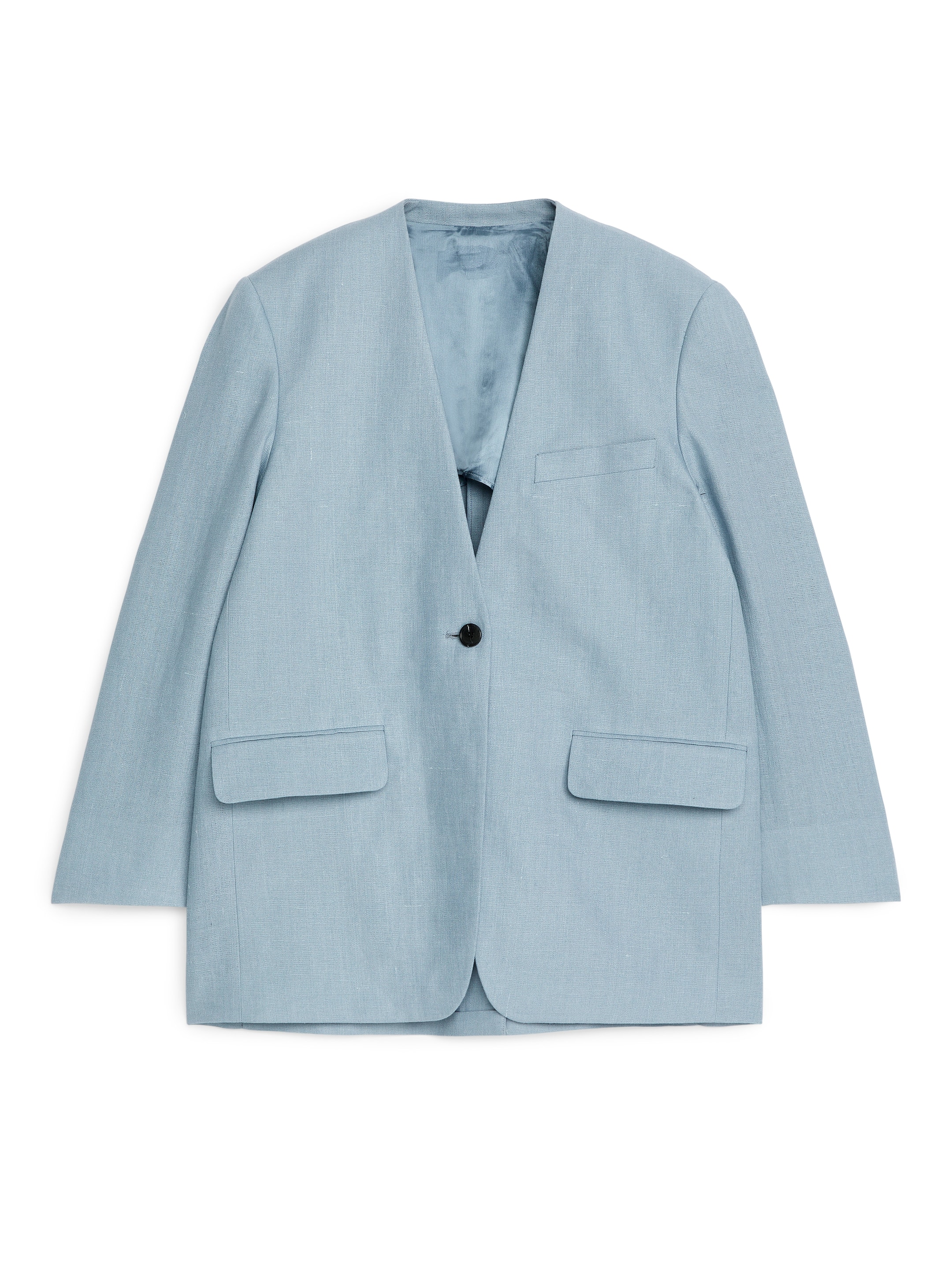 Größeres Bild ansehen: Leinenblazer ohne Kragen - Taubenblau - Ladies | H&M DE 1