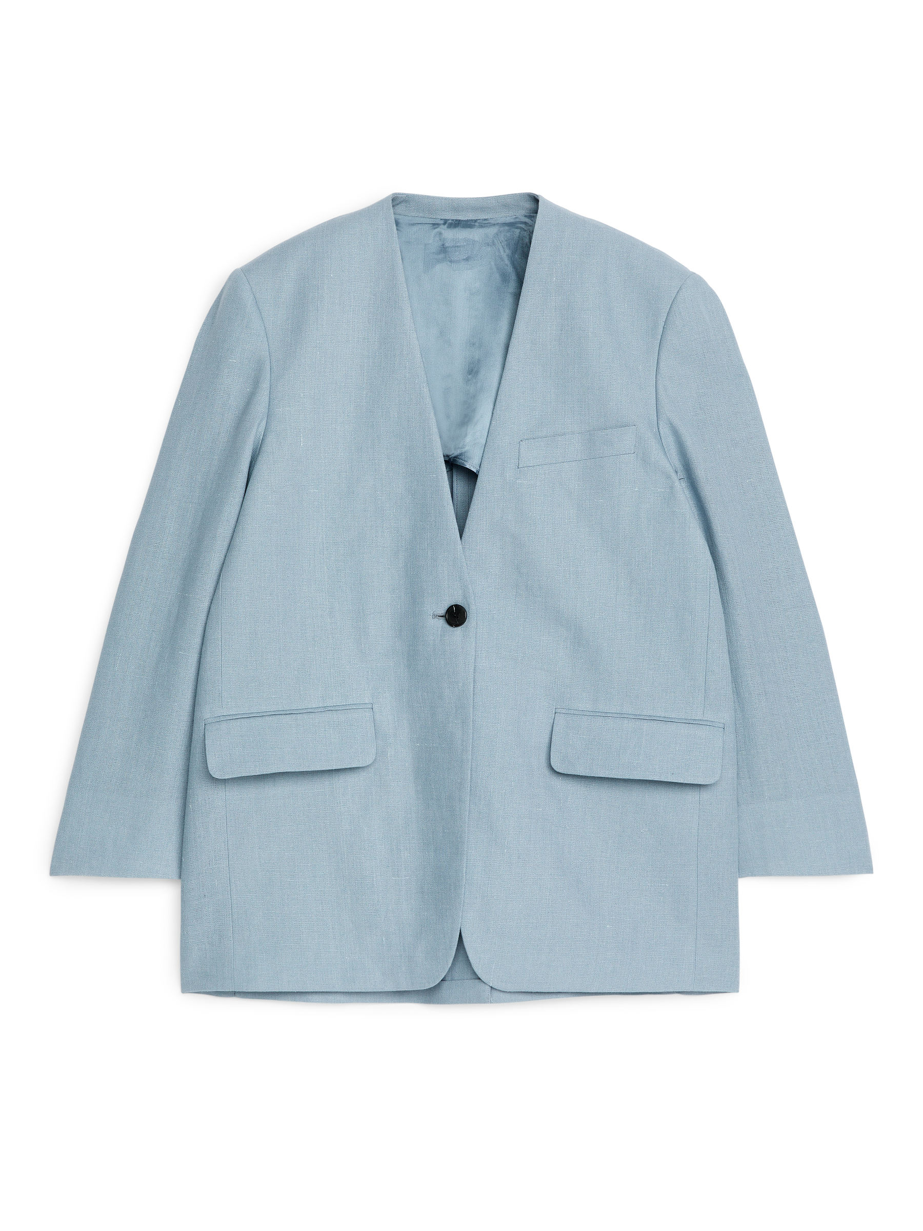 Collarless Linen Blazer-#8C9AAD-7922
