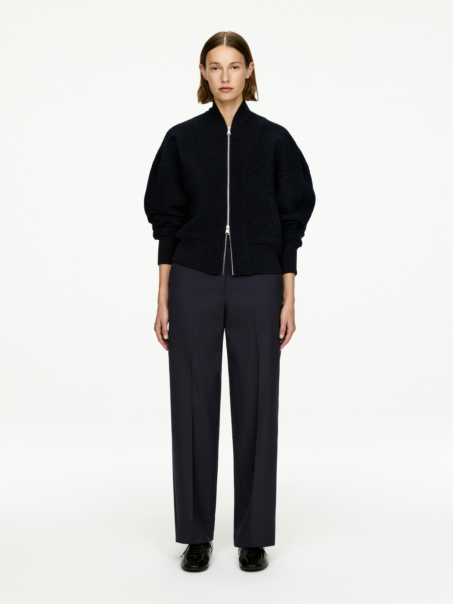 Pantaloni in hopsack di lana - Blu scuro/Verde scuro