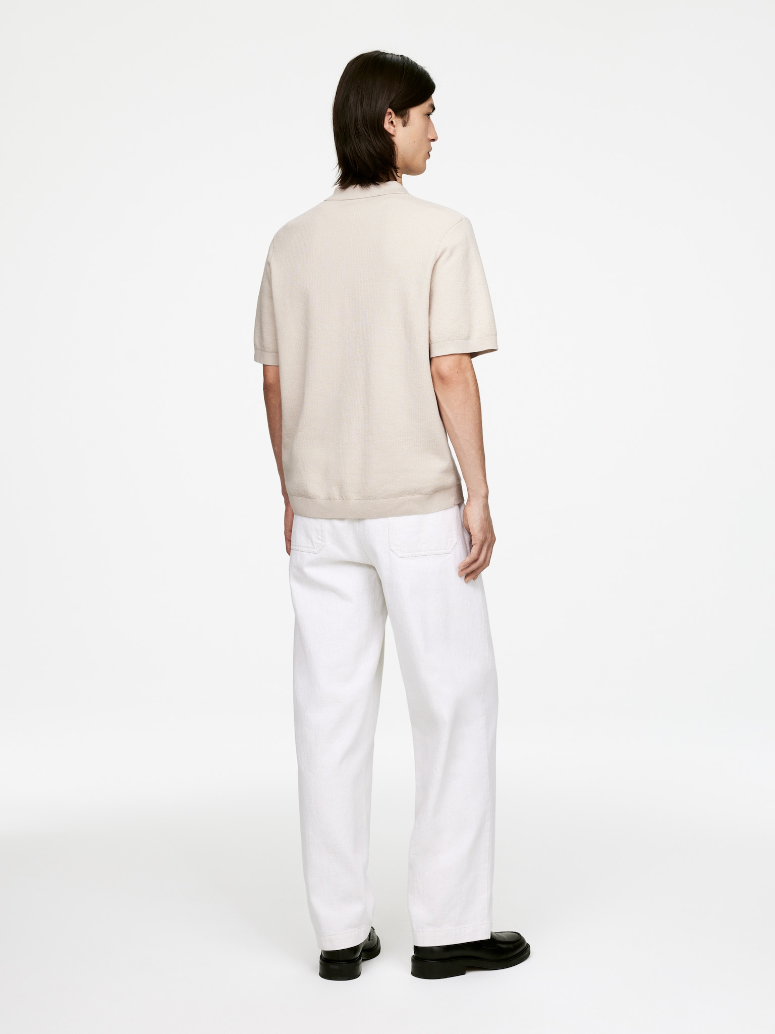 Textured Polo Shirt - Off White/Dark Blue/Light Brown - 4