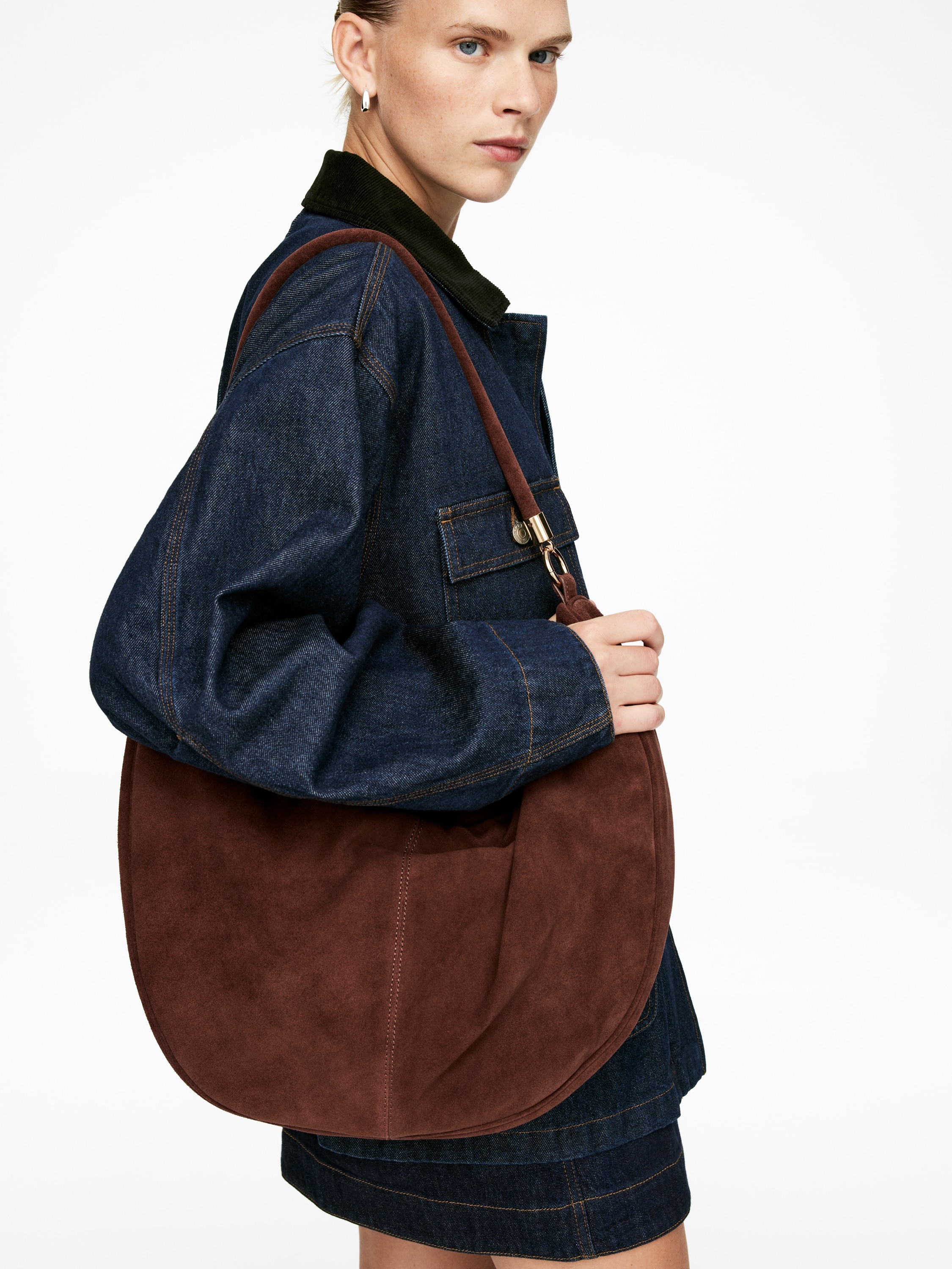 Suede Shoulder Bag - Brown