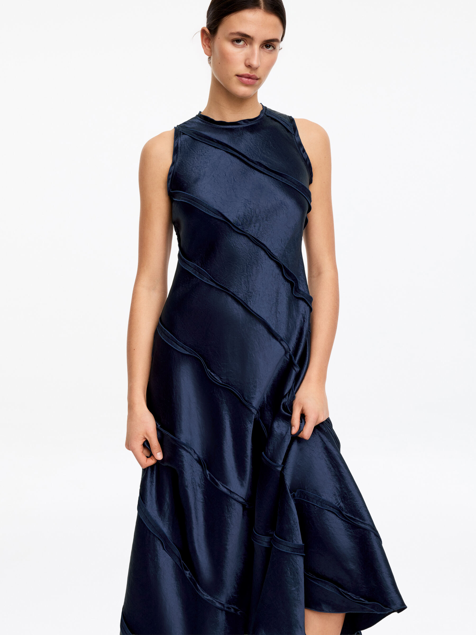 Frill Satin Dress - Dark Blue - Regular fit - Women - StillMedia/Lookbook - 4