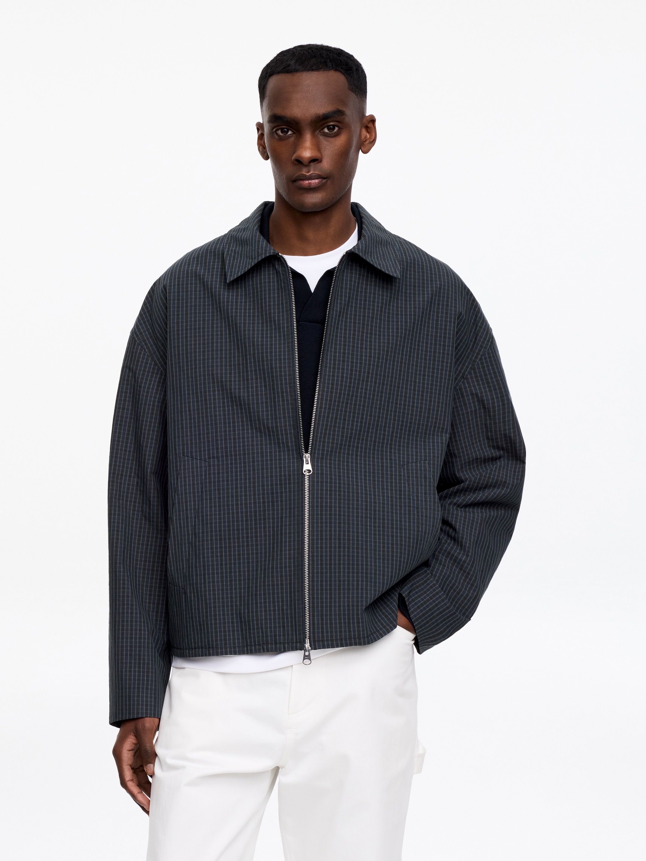 Veste zippée en coton mélangé - Bleu foncé/Carreaux - Regular fit - Homme - StillMedia/Lookbook - 3