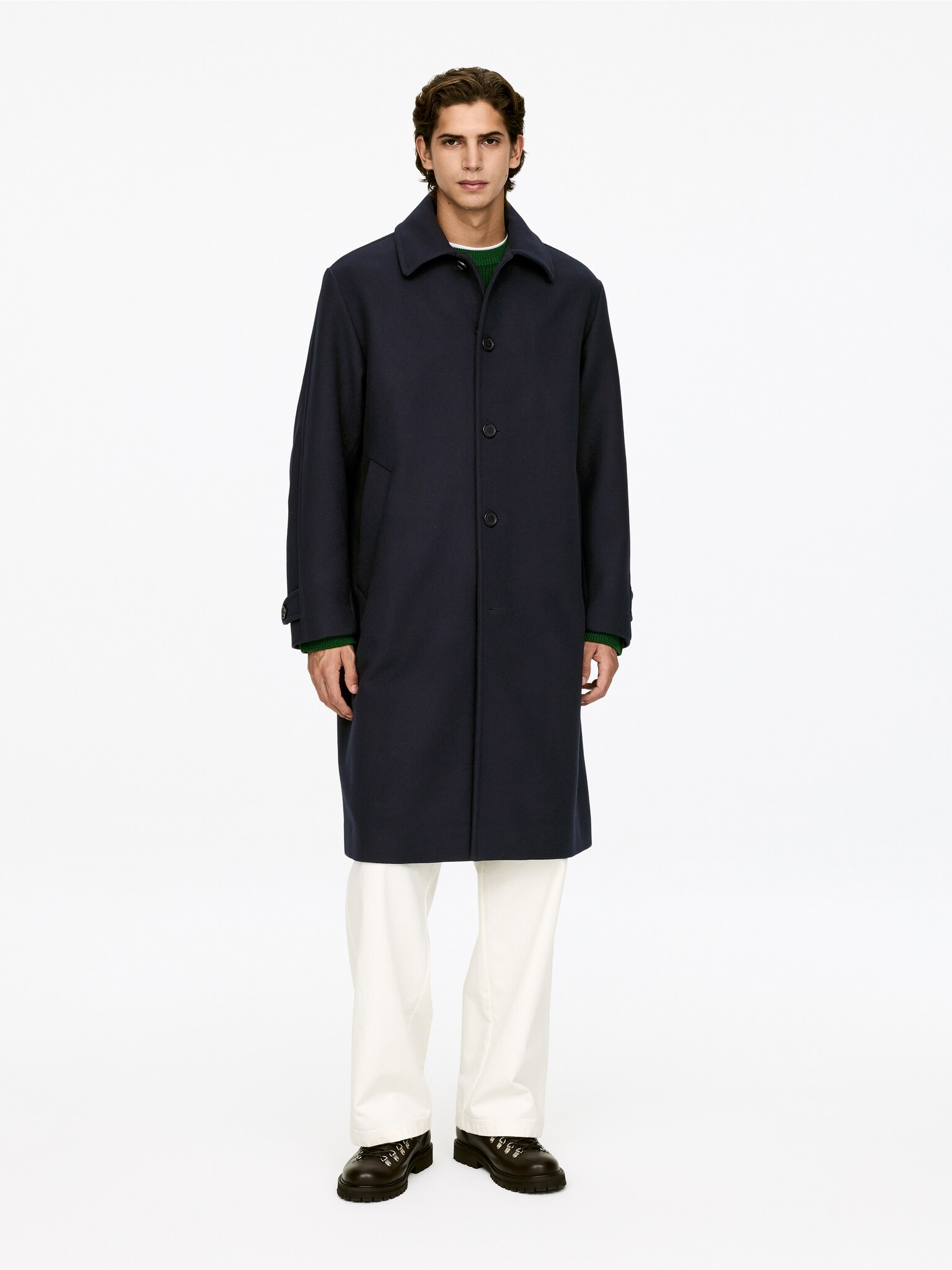 Manteau en laine mélangée doublée - Bleu foncé - 5