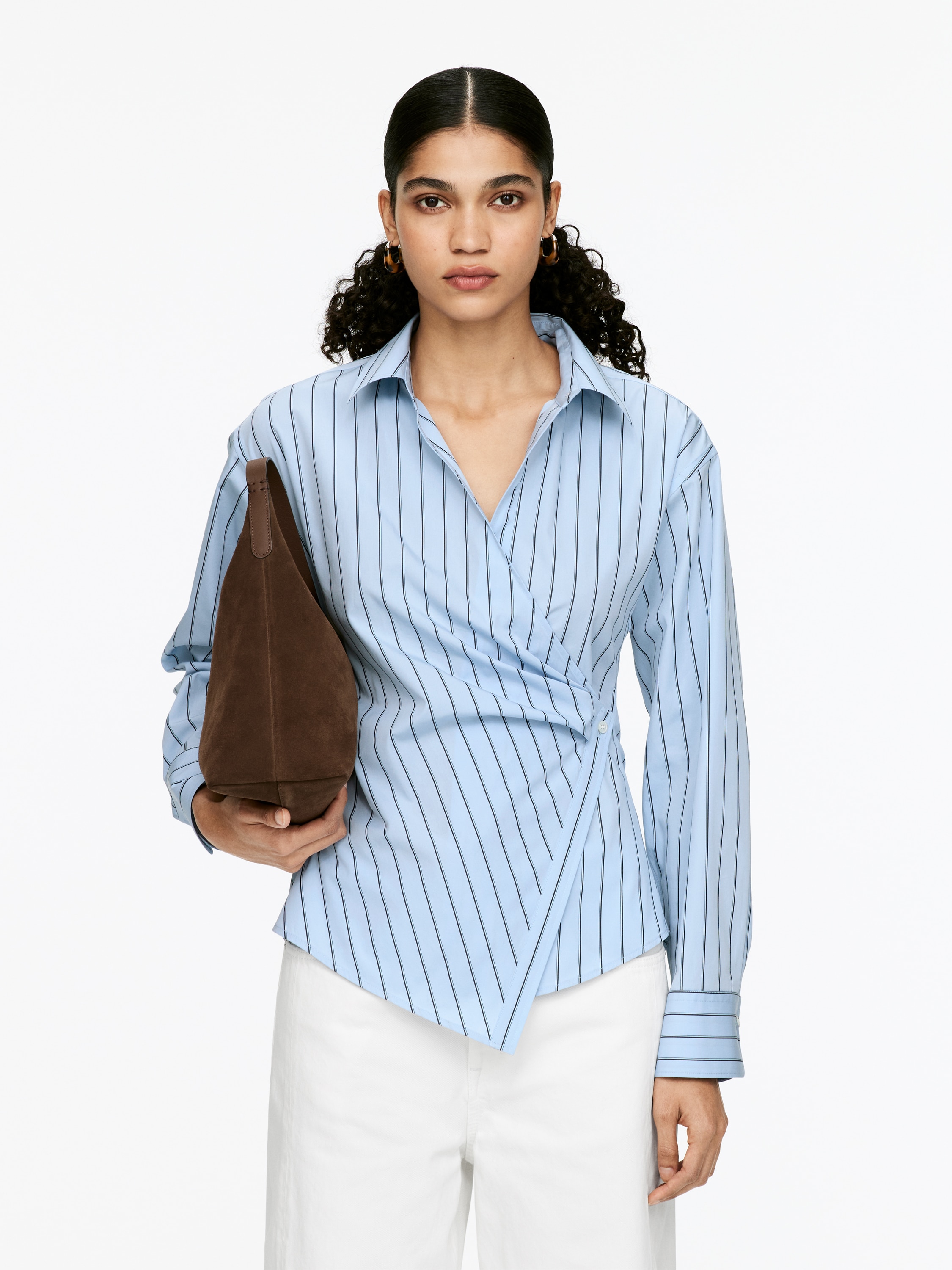 Wrap Shirt - Blue/Striped/Brown