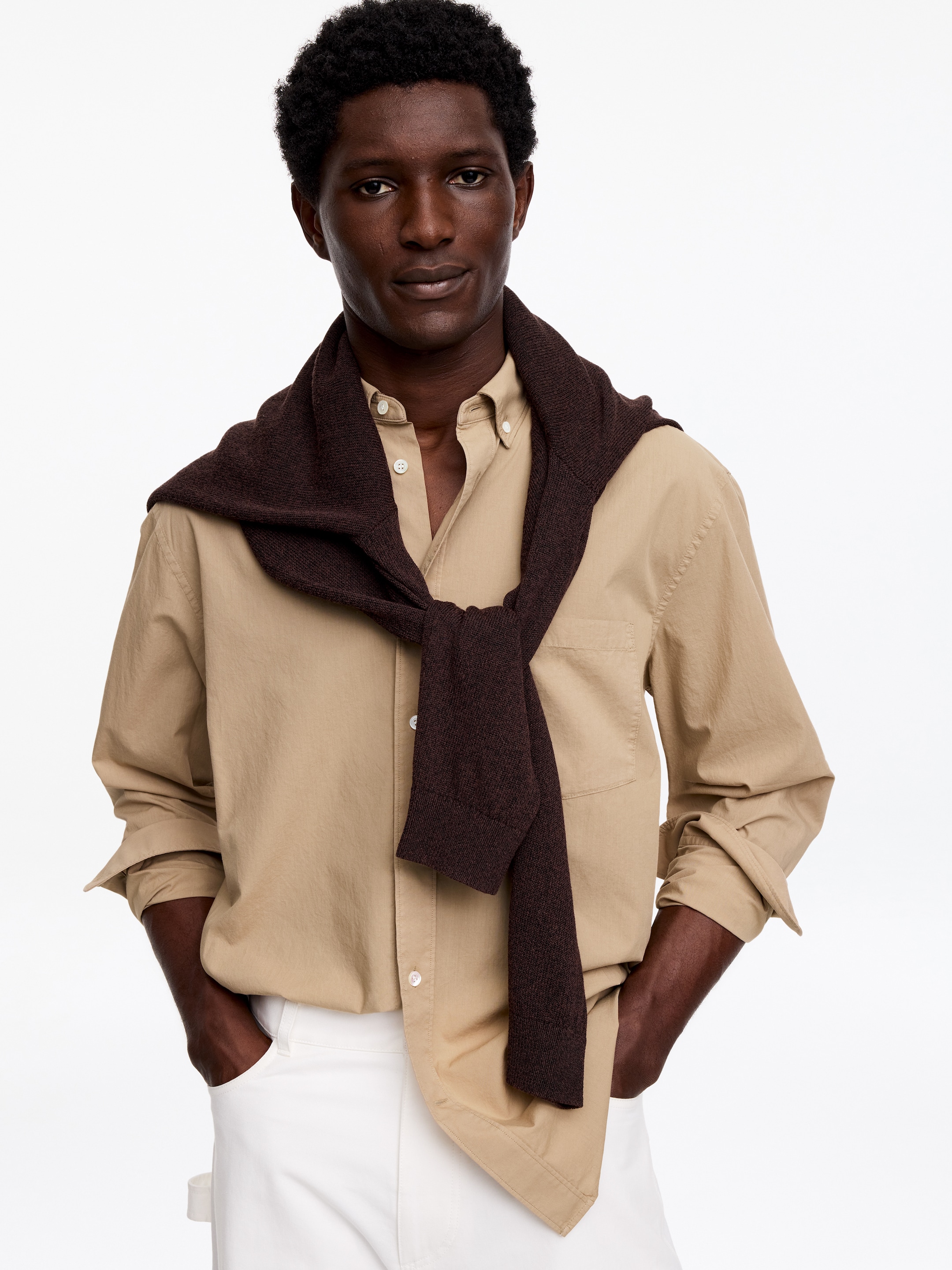 Relaxed Poplin Shirt - Beige - Relaxed fit - Men - StillMedia/Lookbook - 3